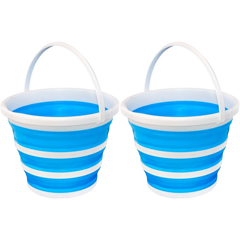 Emmer opvouwbaar - 2x - 15L - blauw/wit - kunststof en rubber -