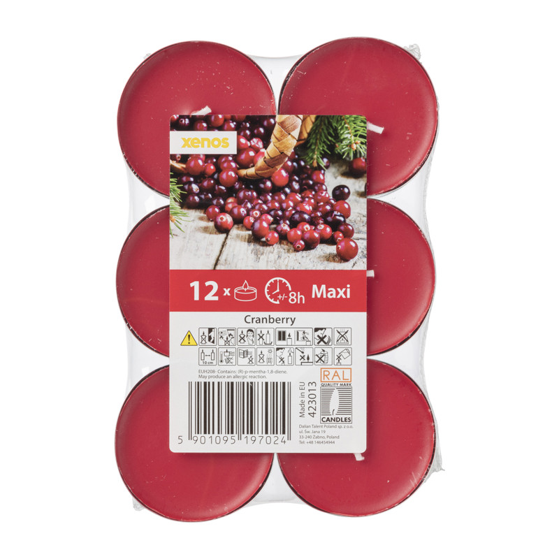 Geurwaxinelichten - cranberry - set van 12