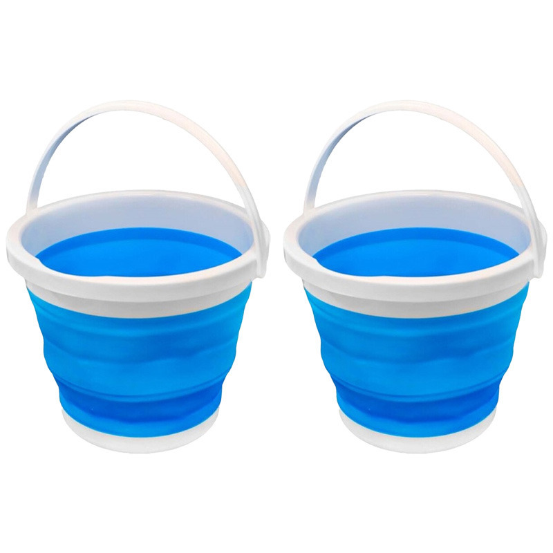 Emmer opvouwbaar - 2x - 5L - blauw/wit - kunststof en rubber -