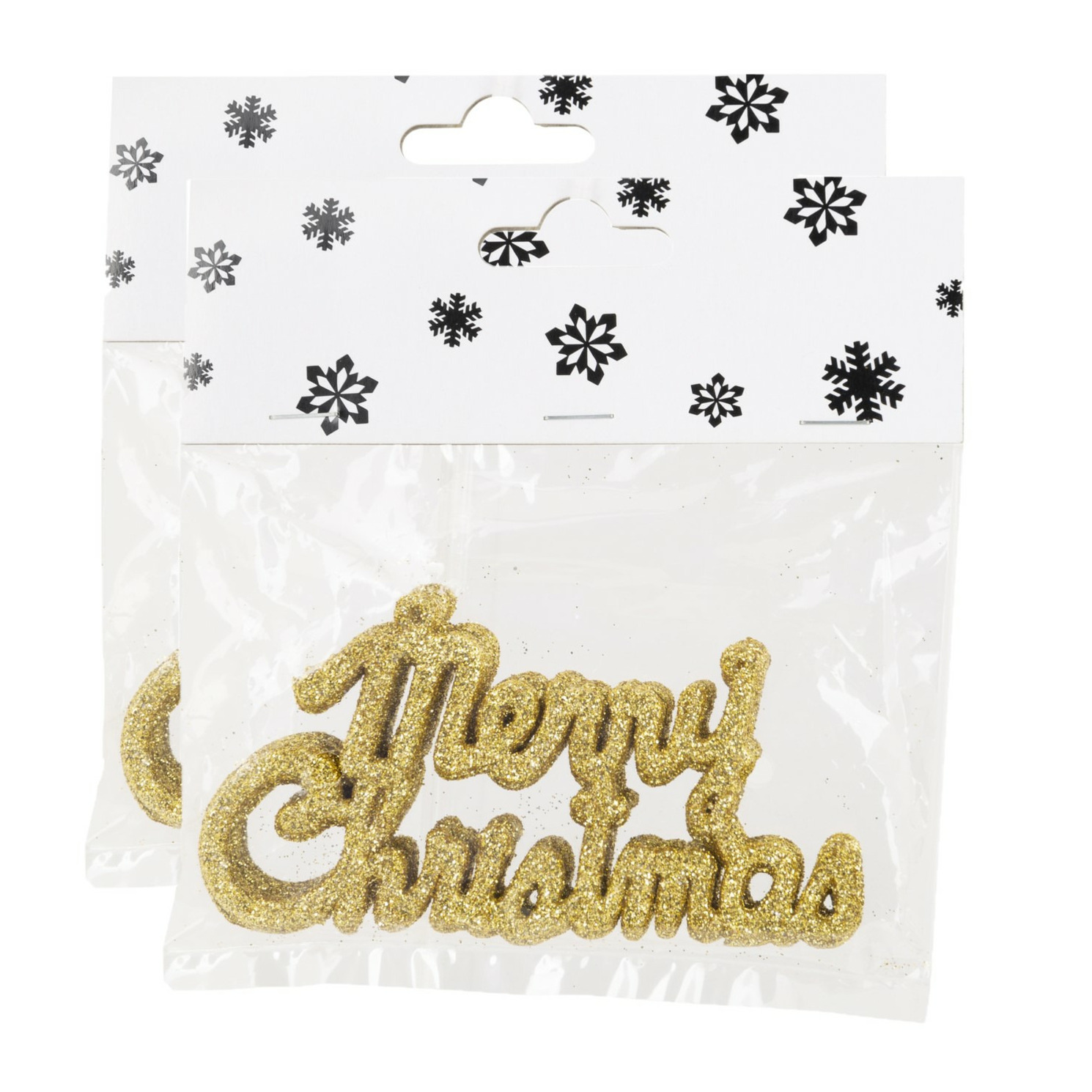 12x stuks Merry Christmas kersthangers goud van kunststof 10 cm kerstornamenten -