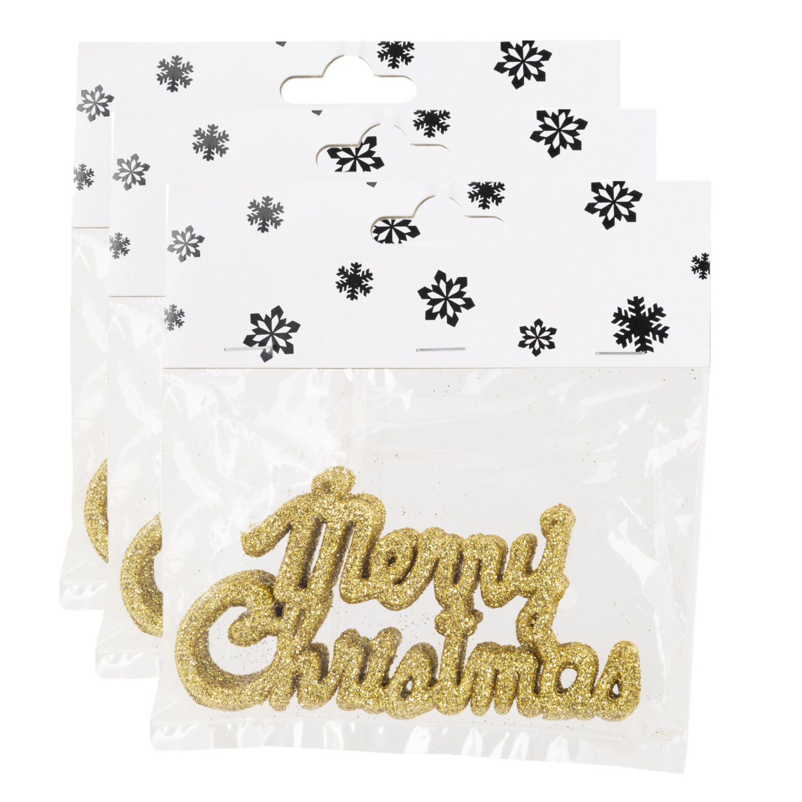 18x stuks Merry Christmas kersthangers goud van kunststof 10 cm kerstornamenten -
