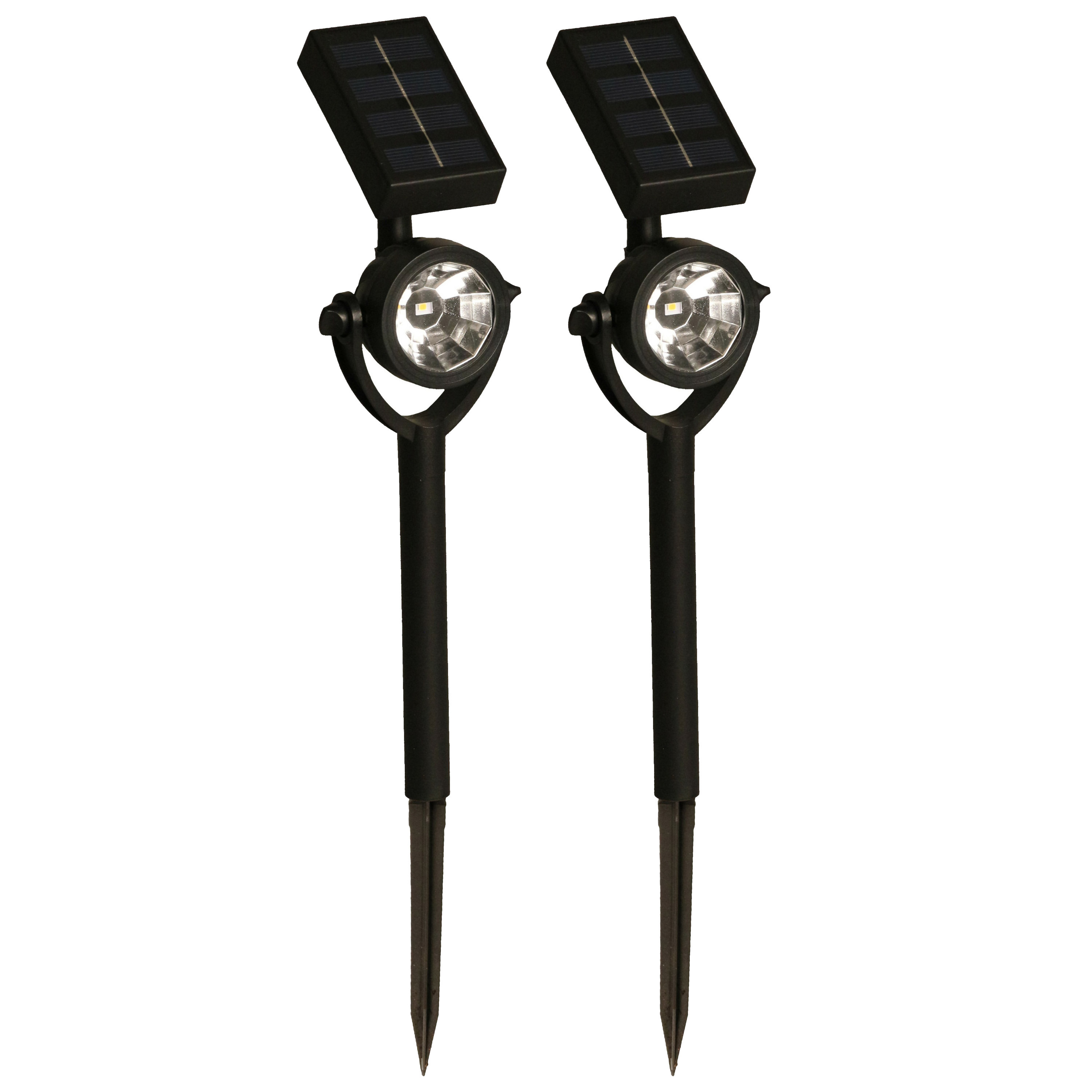 Solar tuinlamp/spotlamp - 2x - zwart - LED Softtone effect - oplaadbaar - L8 x B5,5 x H35 cm -