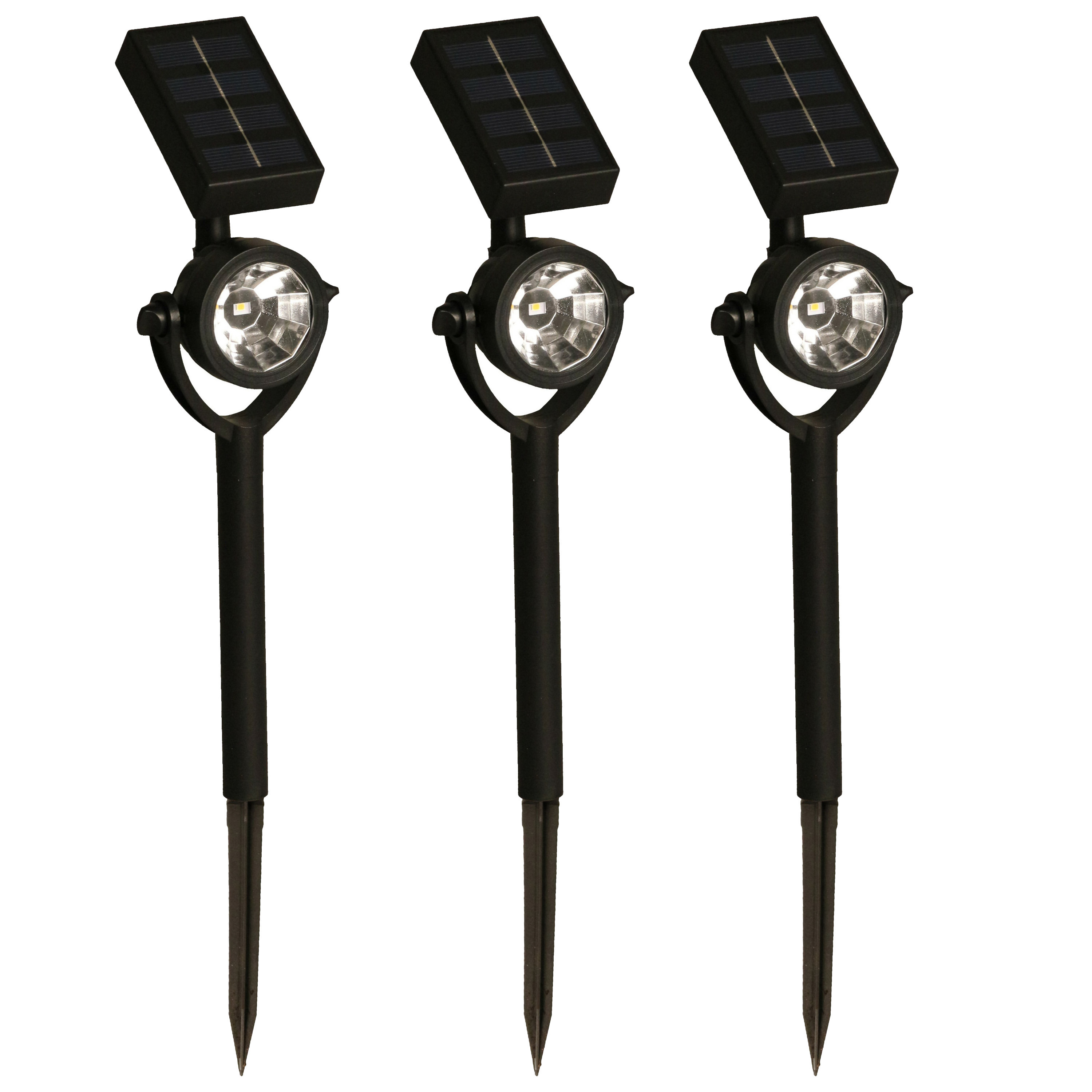 Solar tuinlamp/spotlamp - 3x - zwart - LED Softtone effect - oplaadbaar - L8 x B5,5 x H35 cm -