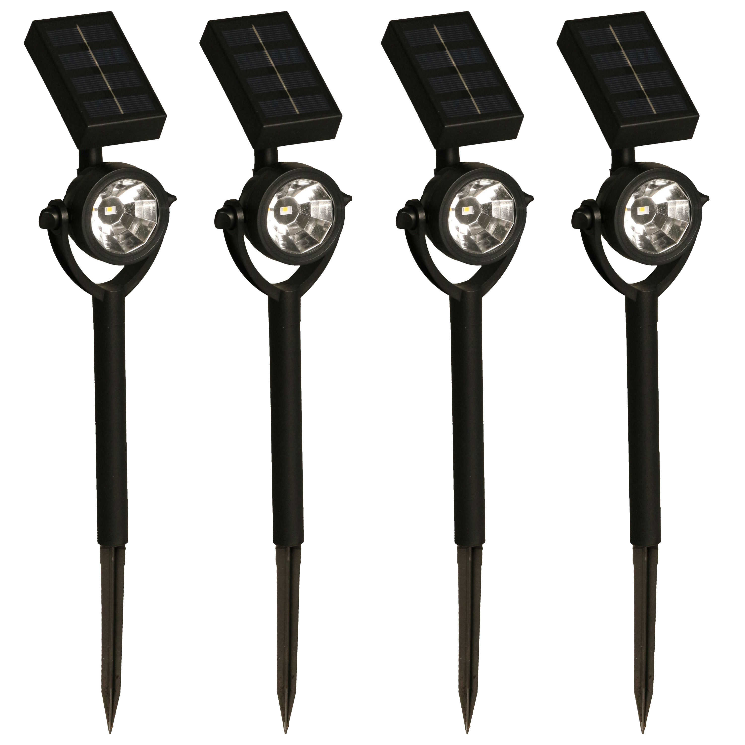 Solar tuinlamp/spotlamp - 4x - zwart - LED Softtone effect - oplaadbaar - L8 x B5,5 x H35 cm -