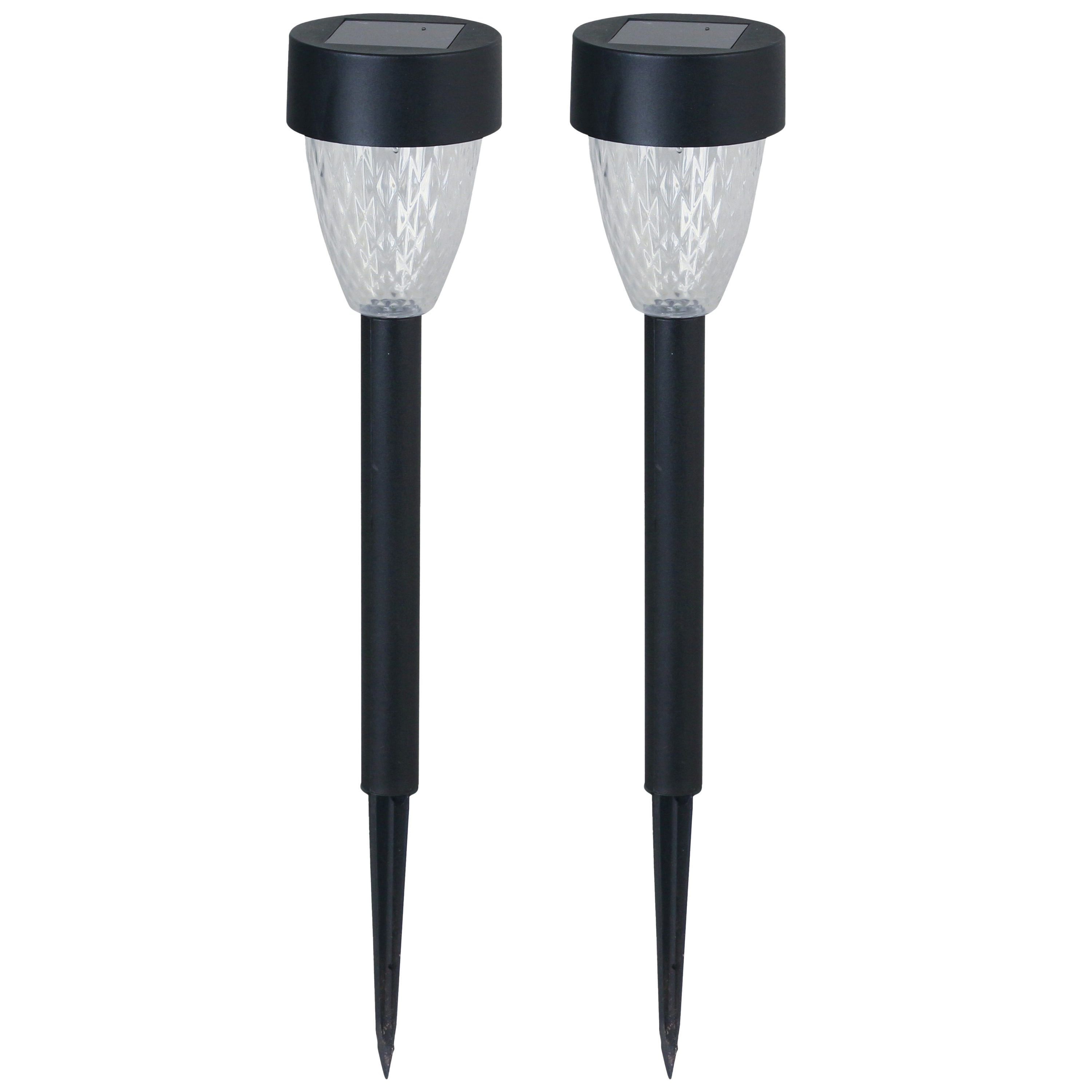 Solar tuinlamp - 2x - zwart - LED Softtone effect - oplaadbaar - D7 x H37 cm -