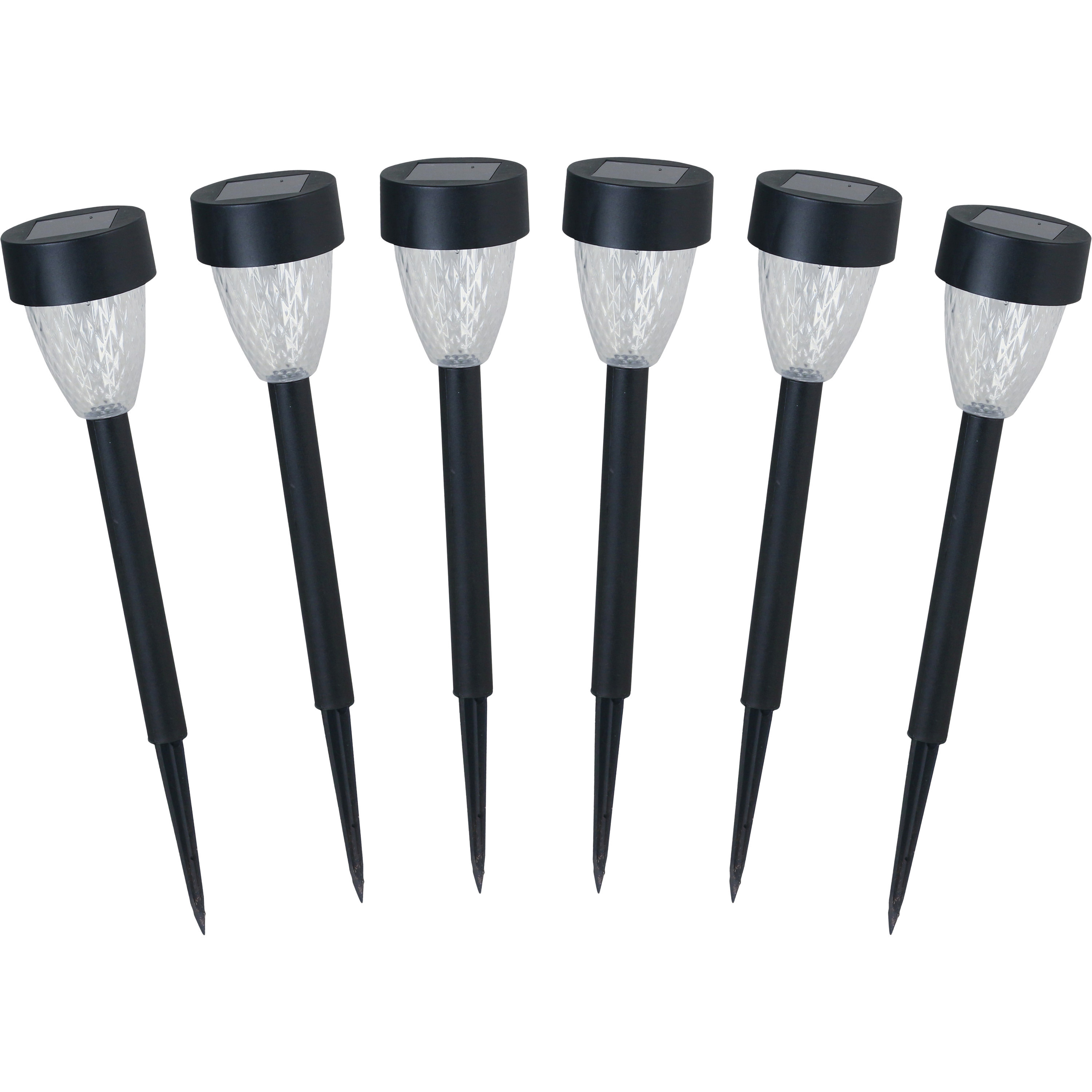 Solar tuinlamp - 6x - zwart - LED Softtone effect - oplaadbaar - D7 x H37 cm -