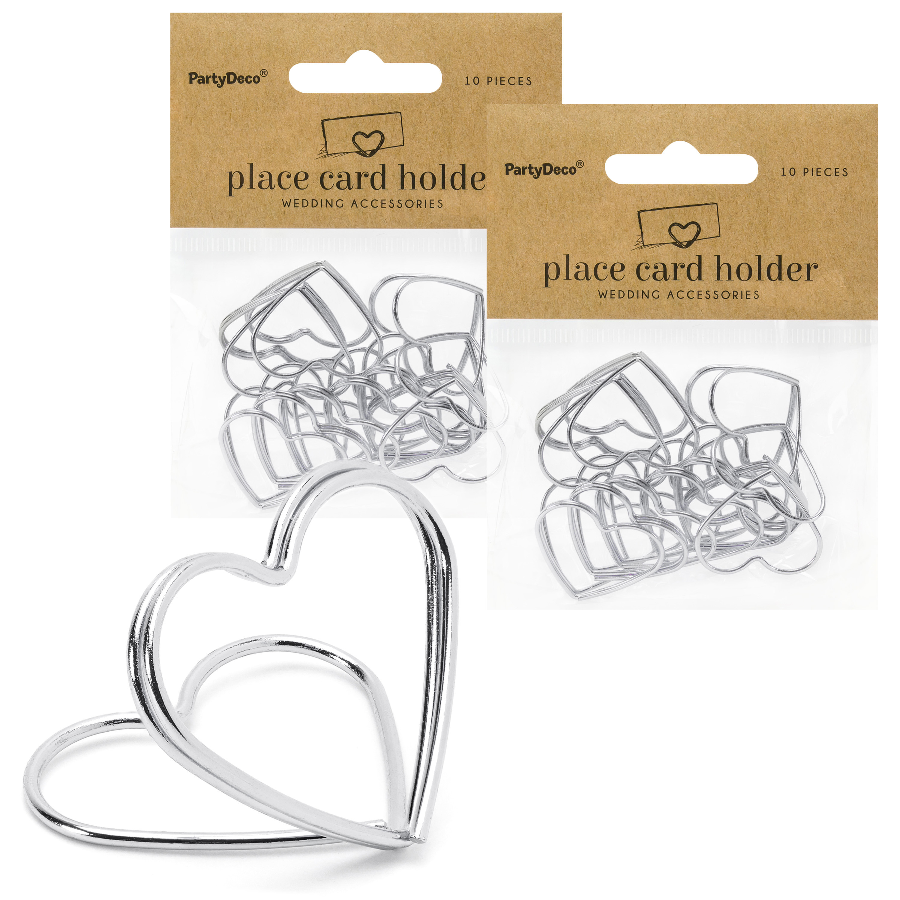 Naamkaart/plaatskaart houders Hartje - Bruiloft - 100x stuks - zilver - 2,5 cm -