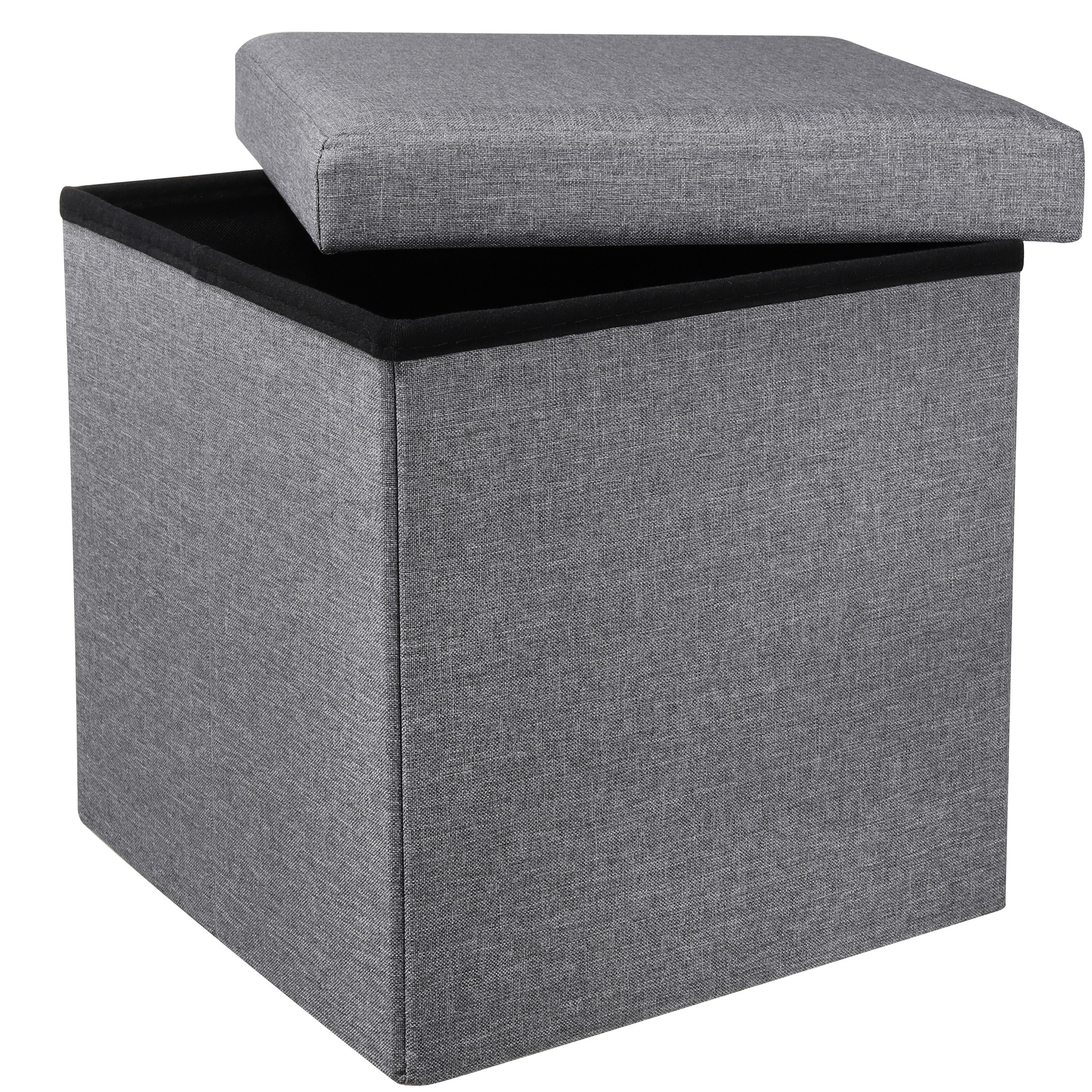 Poef - hocker - opbergbox - grijs - polyester/mdf - 38 x 38 cm - opvouwbaar -