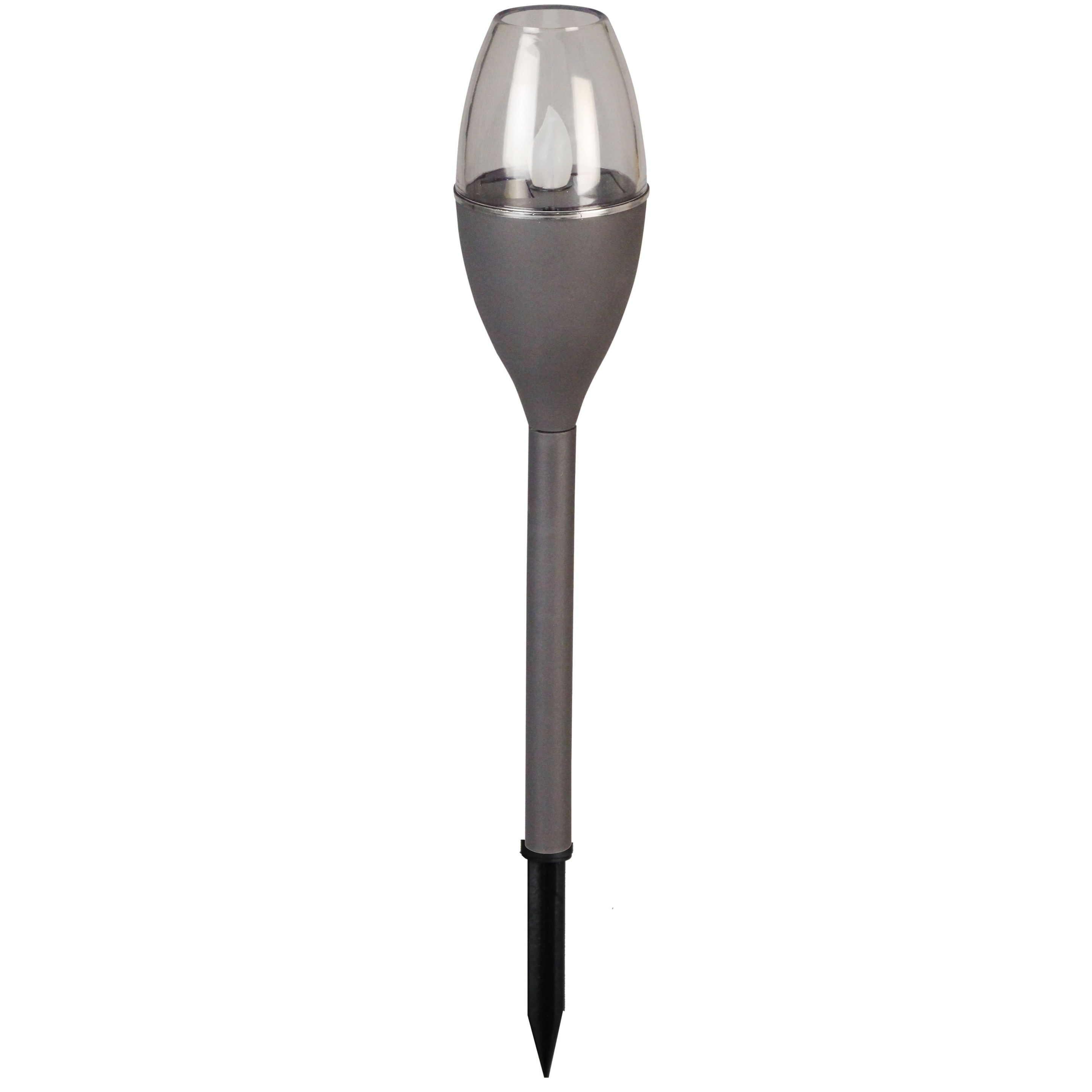 Solar tuinlamp - 1x - grijs - LED Flame effect - oplaadbaar - D6,2 x H38 cm -