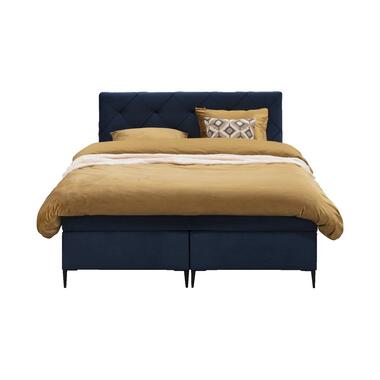 Boxspring Liv geruit - blauw - 140x200 cm - slanke poot - Leen Bakker
