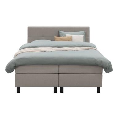 Boxspring Liv geblokt - beige - 180x200 cm - vierkante poot - Leen Bakker