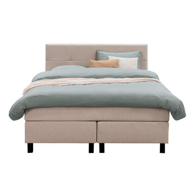 Boxspring Liv geblokt - beige - 140x200 cm - vierkante poot - Leen Bakker