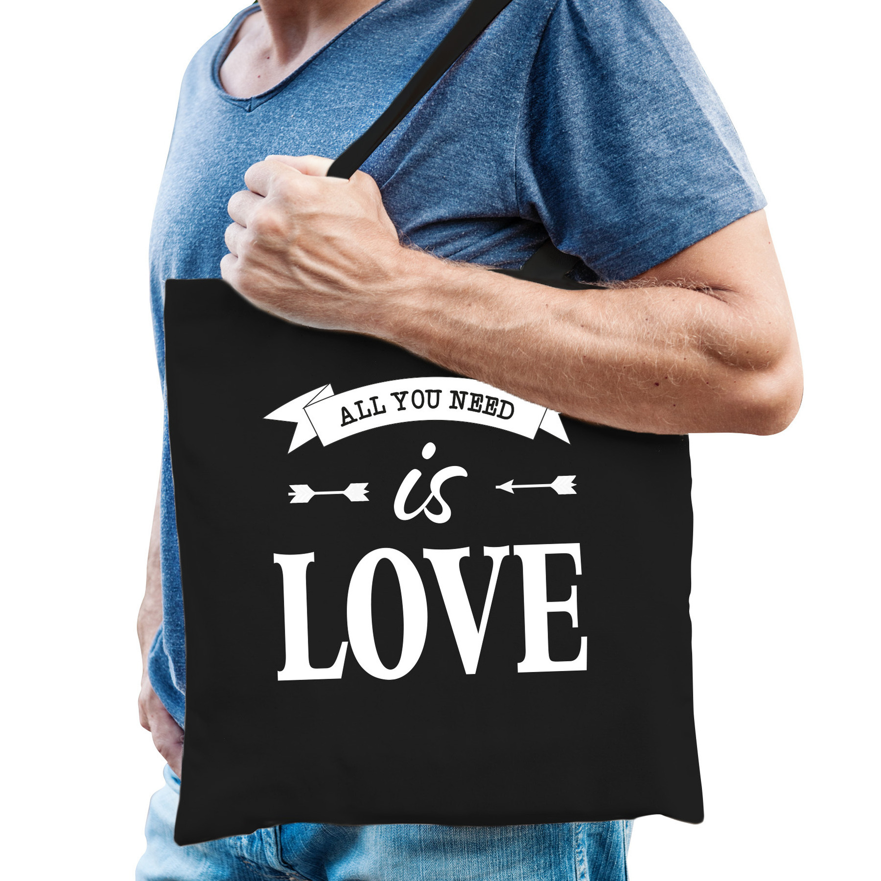 Gay Pride tas - katoen - 42 x 38 cm - zwart - LHBTI - All you need is love -