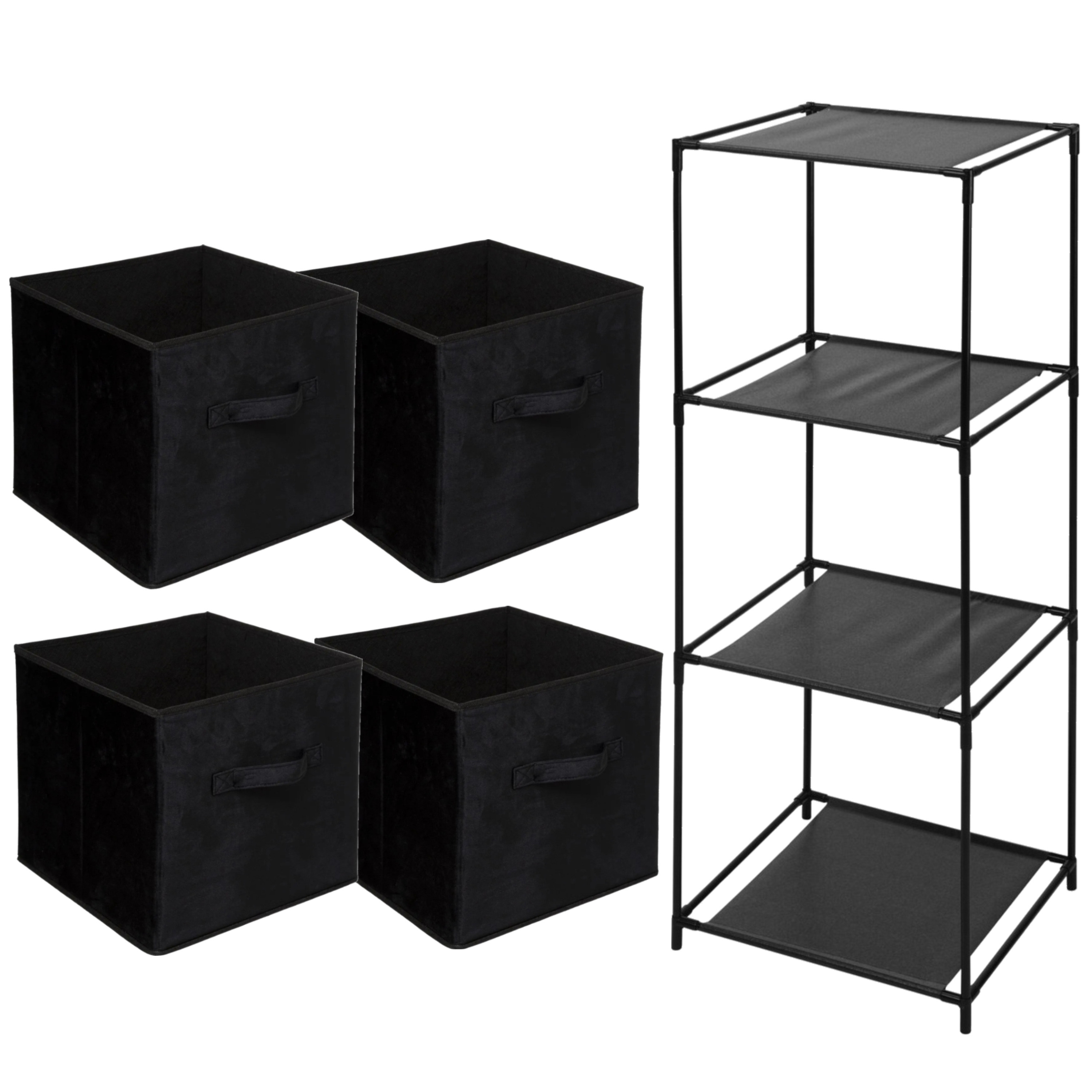 Opbergrek 4-laags Smartrack - 4x mandjes polyester - zwart - 34 x 104 cm -