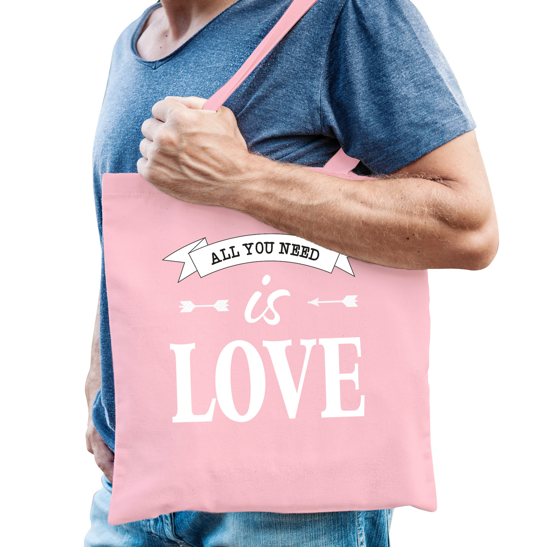 Gay Pride tas - katoen - 42 x 38 cm - roze - LHBTI - All you need is love -