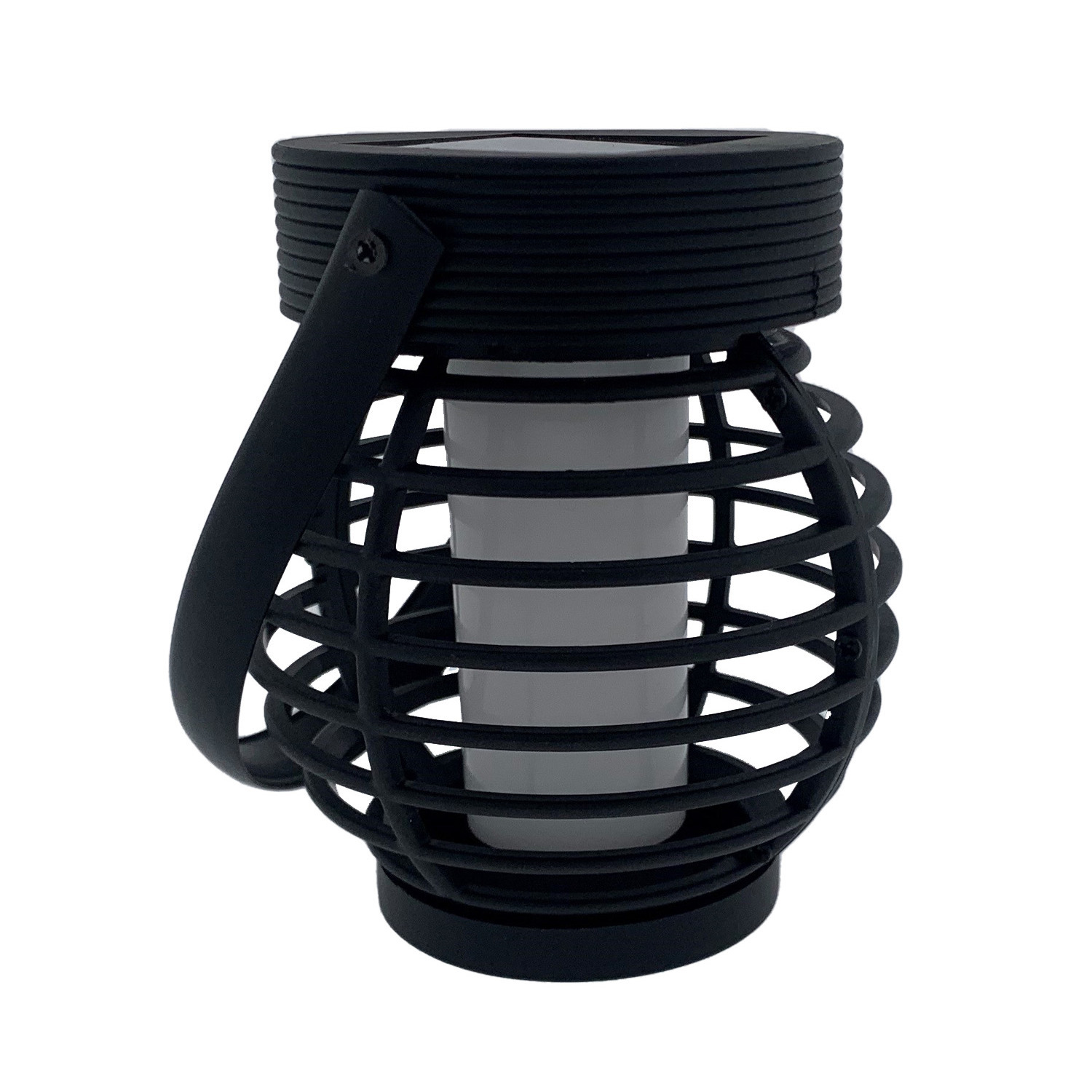 Solar lantaarn tuinlamp - zwart - LED flame effect - oplaadbaar - D9 x H10,8 cm -