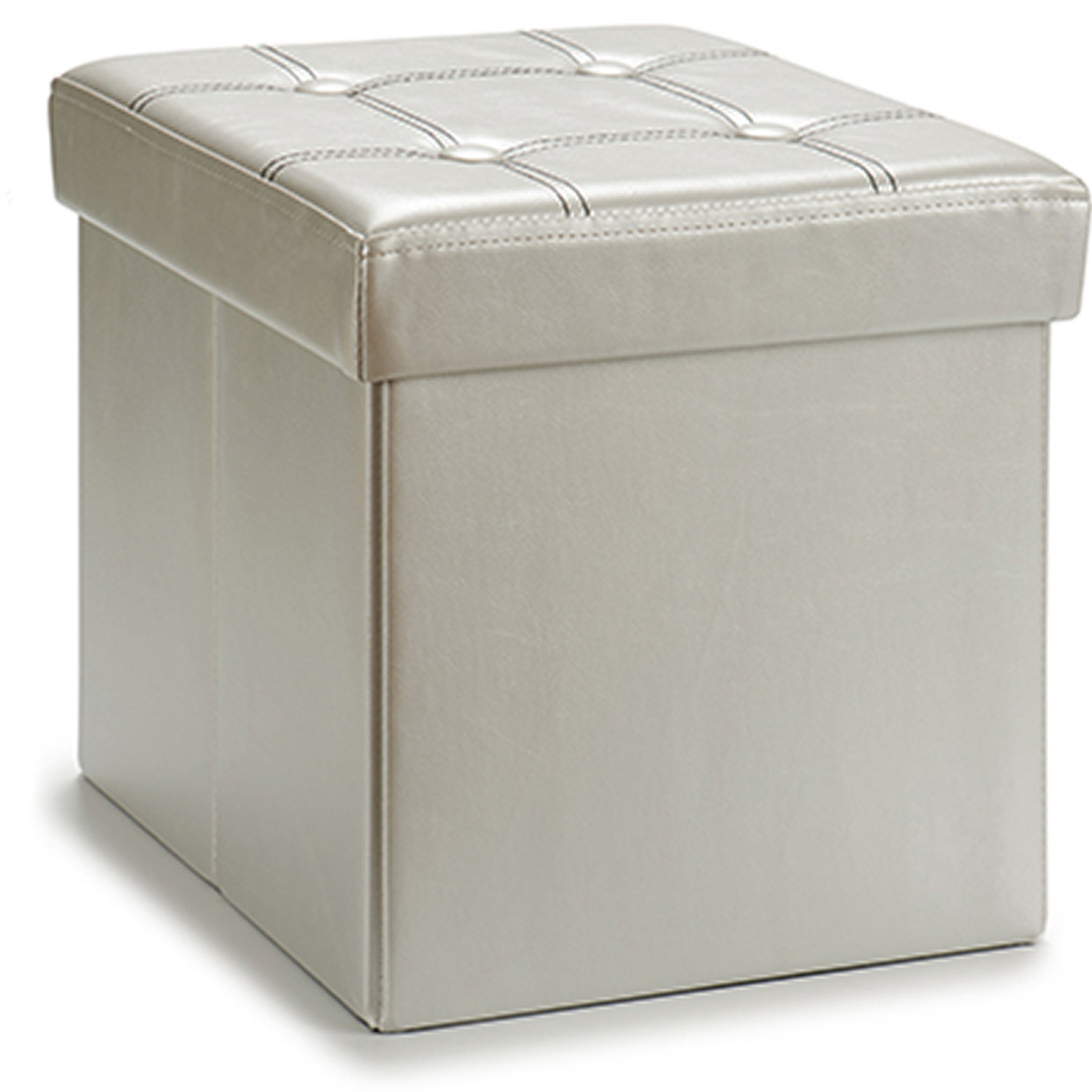 Poef Square BOX - hocker - opbergbox - zilvergrijs - polyester/mdf - 31 x 31 cm - opvouwbaar -