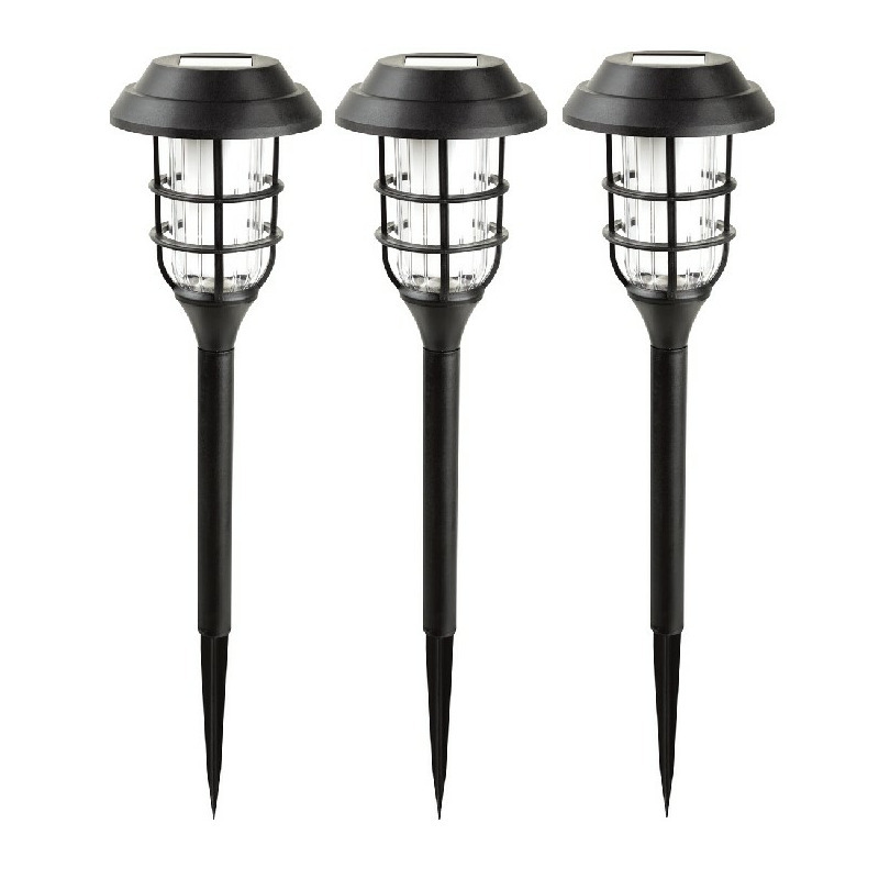 Solar tuinlamp - 9x - zwart - LED flame effect - oplaadbaar - D12 x H43 cm -