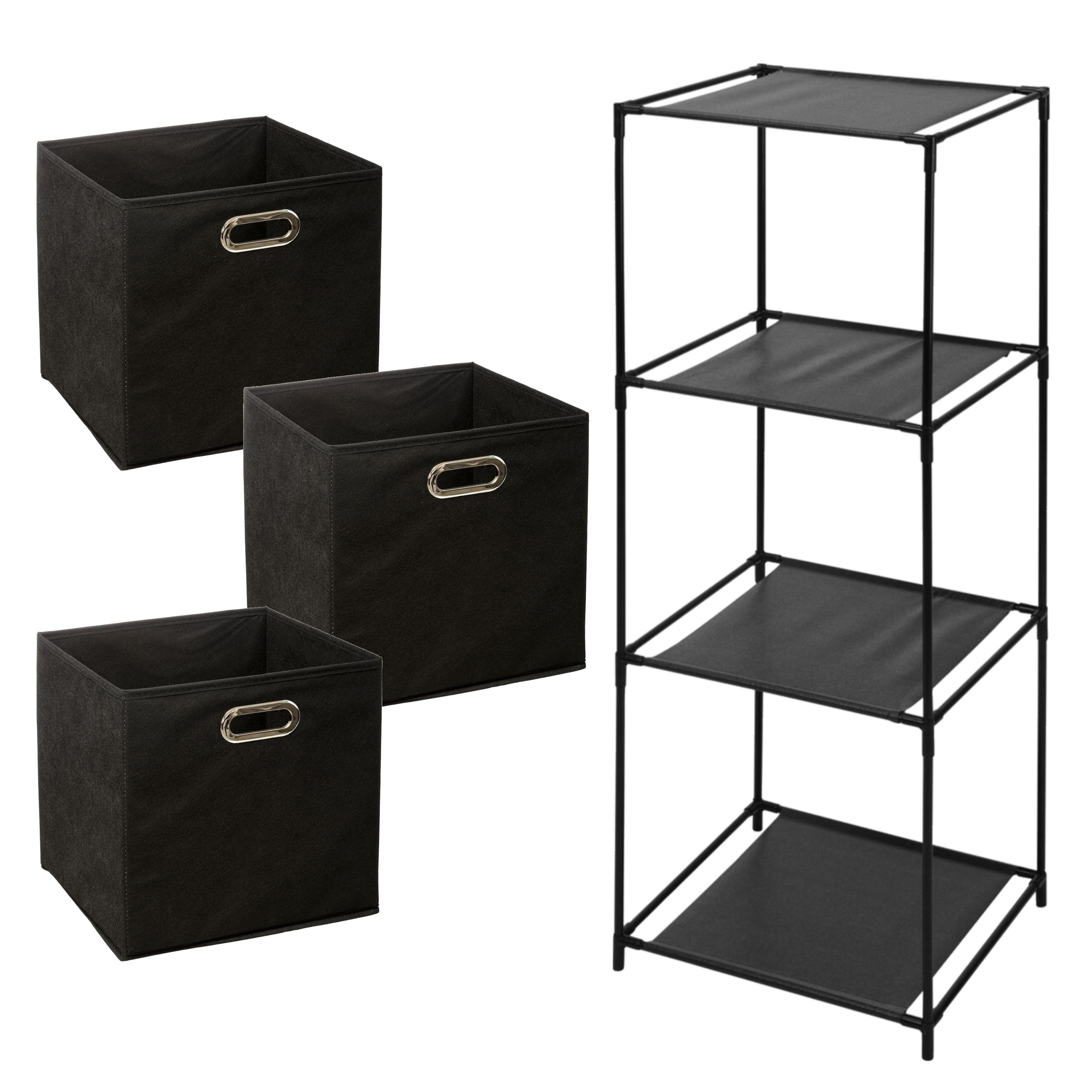 Opbergrek 3-laags Smartrack - 3x mandjes linnen - zwart - 34 x 98 cm -