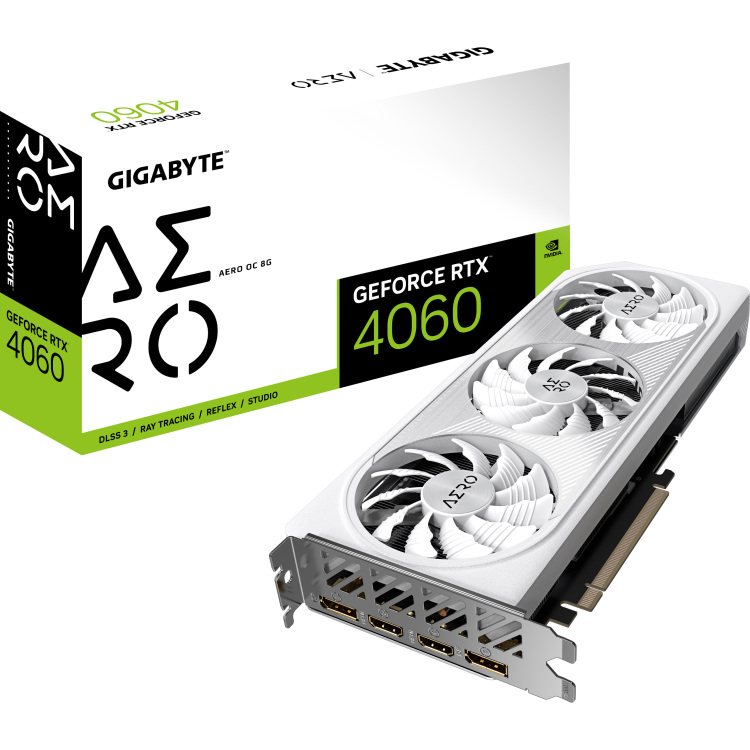 GIGABYTE GeForce RTX 4060 AERO OC 8G grafische kaart 2x HDMI, 2x DisplayPort, DLSS 3