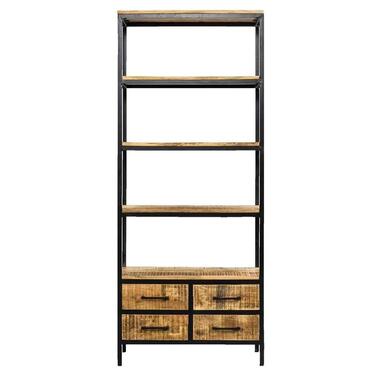Boekenkast Kyan - zwart/naturel - 190x80x40 cm - Leen Bakker