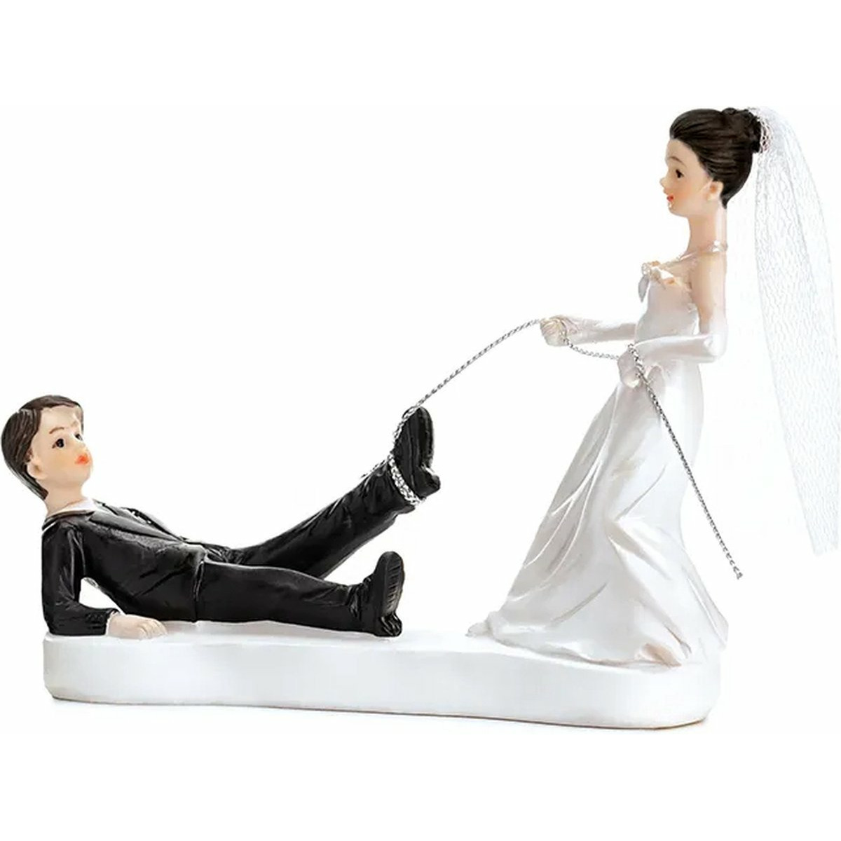 Trouwfiguurtje/caketopper bruidspaar - bruid en bruidegom met touw - Bruidstaart figuren - 13 cm -