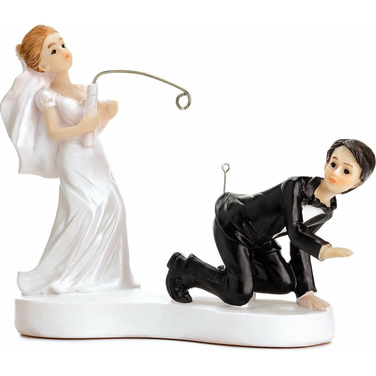 Trouwfiguurtje/caketopper bruidspaar - bruid en bruidegom vishengel - Bruidstaart figuren - 13 cm -