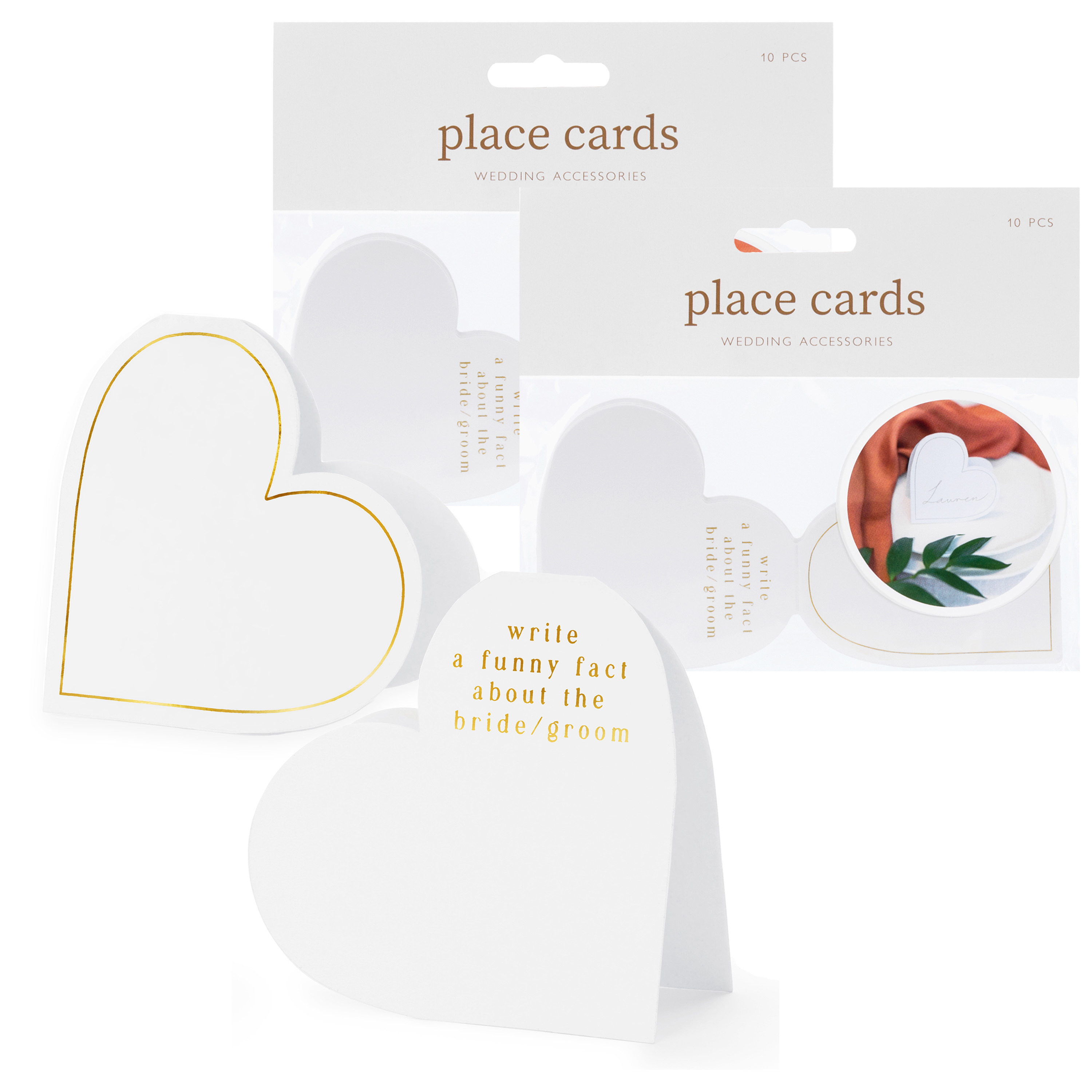 Naamkaartjes/plaatskaartjes Hart - Bruiloft - wit/goud - 20x stuks - 16 x 22 cm -