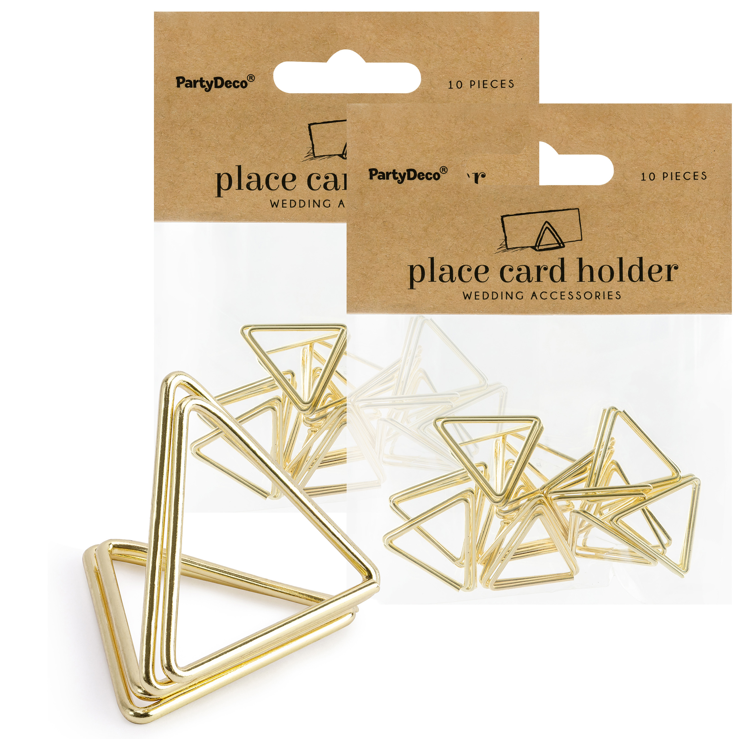 Naamkaart/plaatskaart houders - driehoek - Bruiloft - 20x stuks - goud - 2,3 cm -