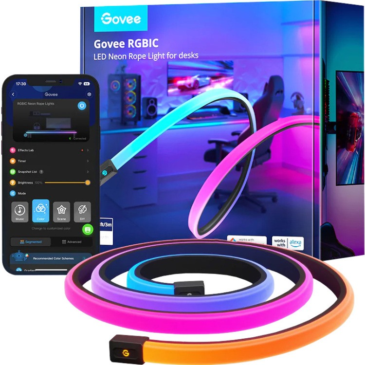 Govee H61C3 RGBIC LED Neon Rope Lights for Desks ledstrip 3 meter, RGBIC, Wifi, Bluetooth