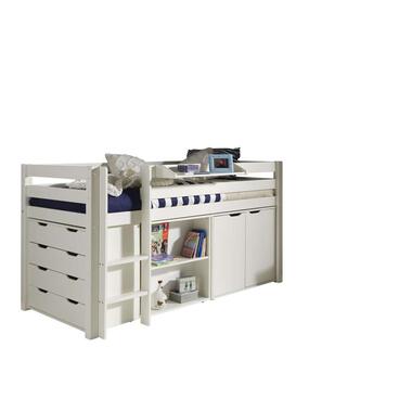 Vipack halfhoogslaper Pino met bureau - incl. lades/kast - wit - 114x105x209,3 cm - Leen Bakker