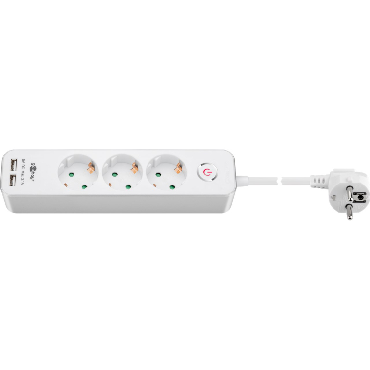 goobay 3-Weg Stekkerdoos met schakelaar en USB stekkerdoos kabel 1.5 meter, 2x USB-A