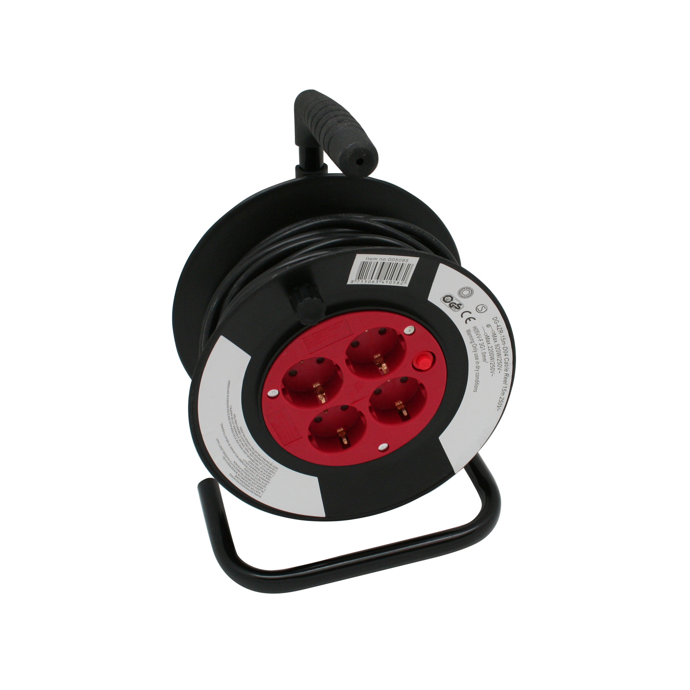 Kabelhaspel/kabelbox - 15 meter snoer - 4x stopcontacten geaard - 2300 Watt/230v -