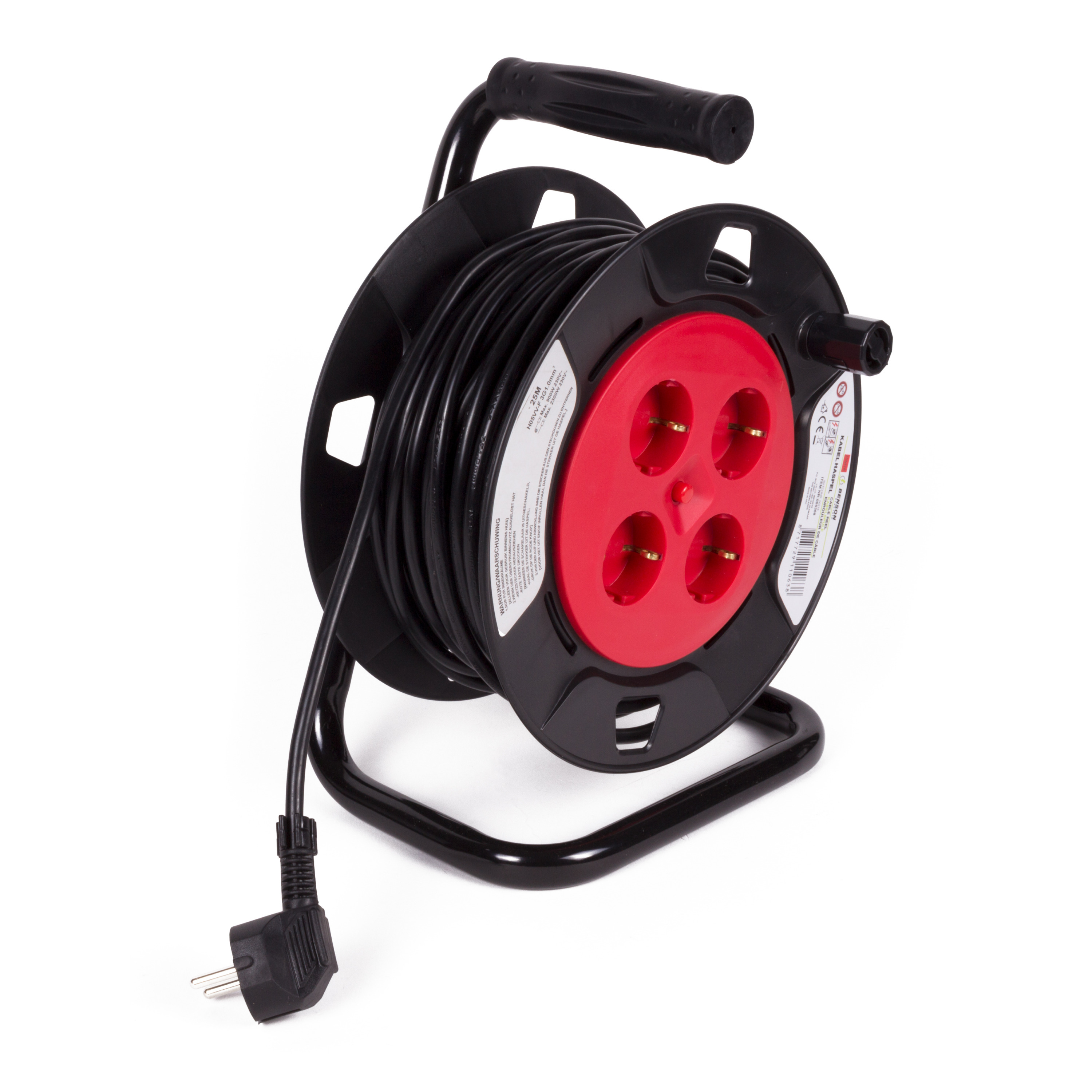 Kabelhaspel/kabelbox - 25 meter snoer - 4x stopcontacten geaard - 2340 Watt/234v -