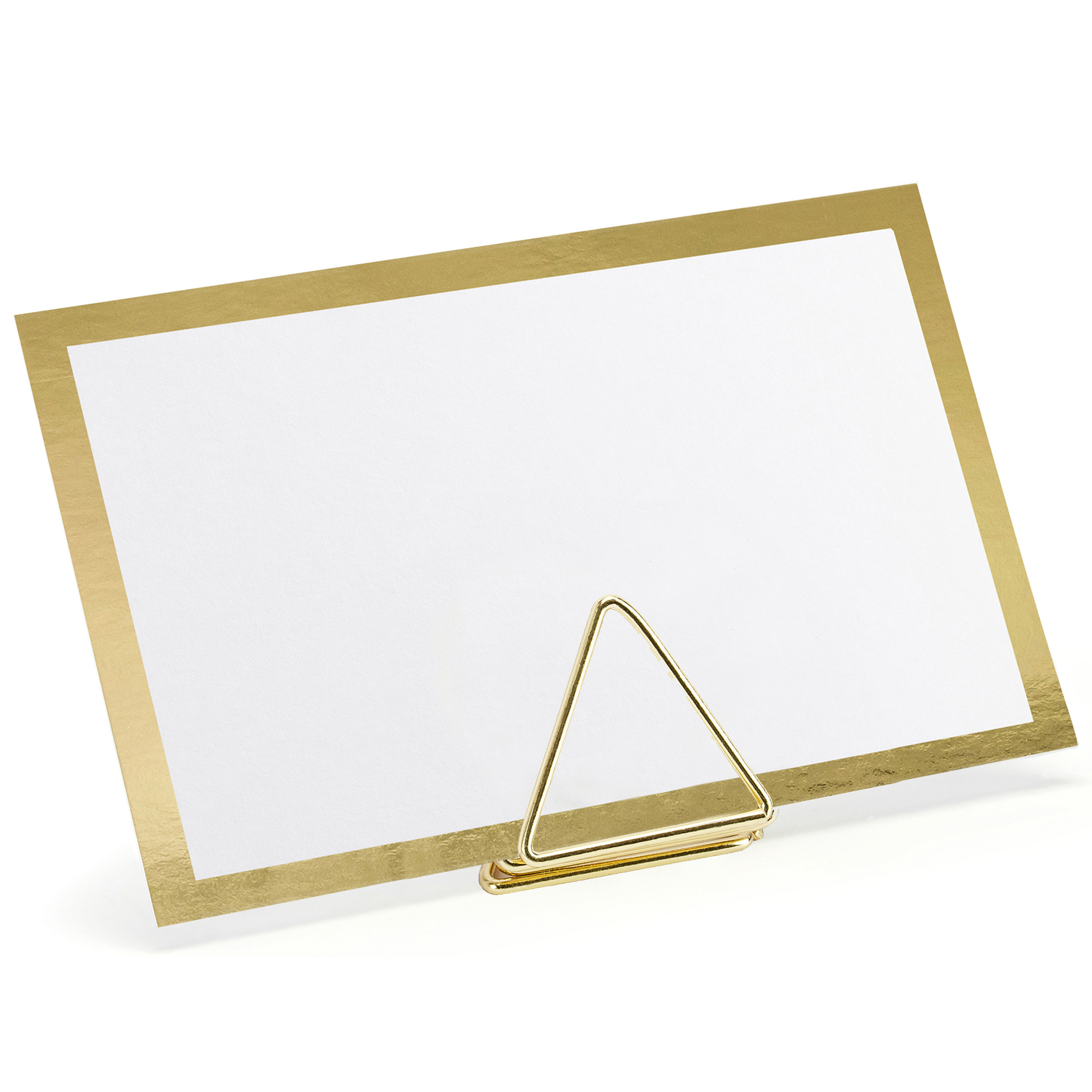 Naamkaartjes/plaatskaarten met houders - Driehoek - Bruiloft - 10x sets - goud -
