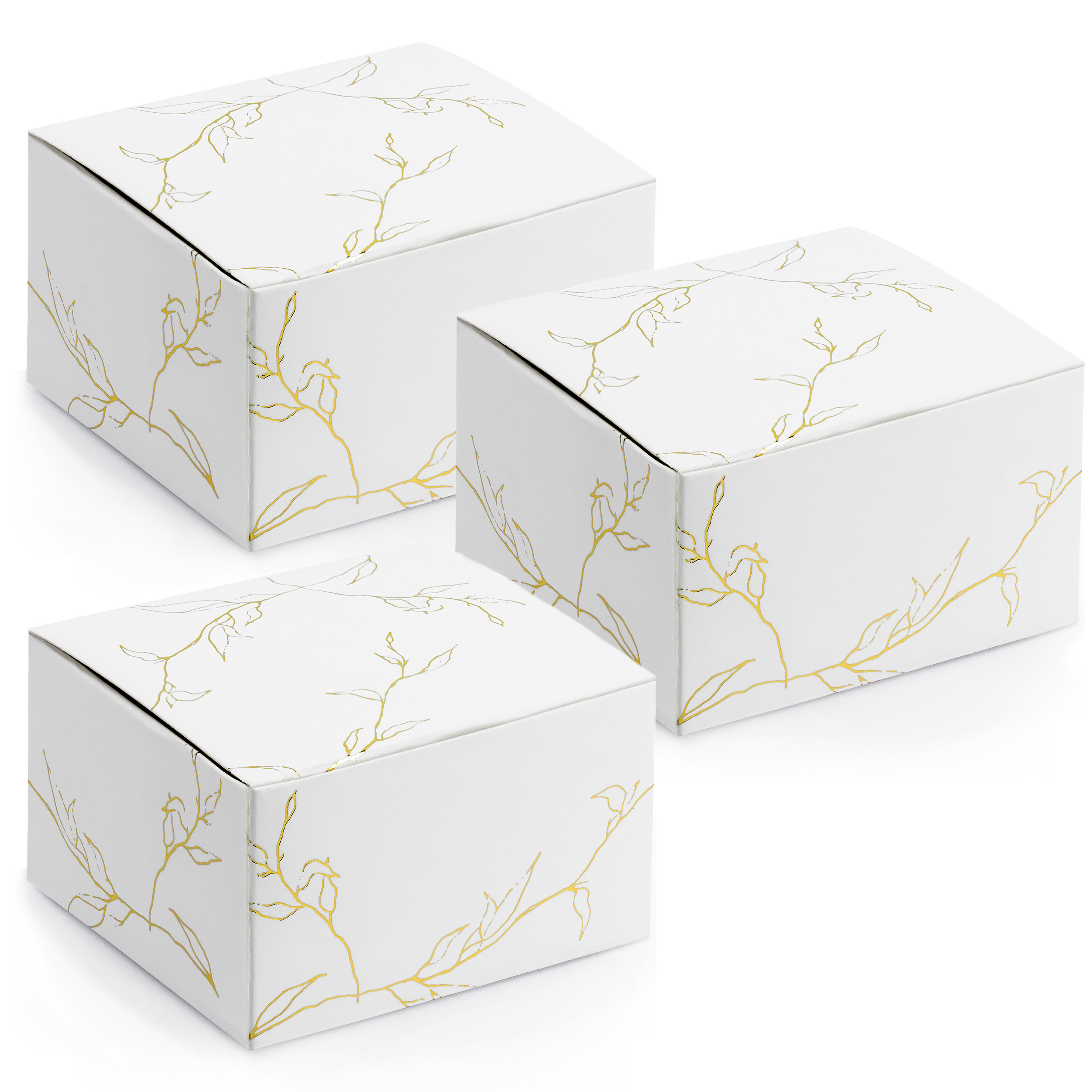 Cadeaudoosje Nature - Bruiloft bedankje - 50x stuks - wit/goud - papier - 6 x 4 cm -