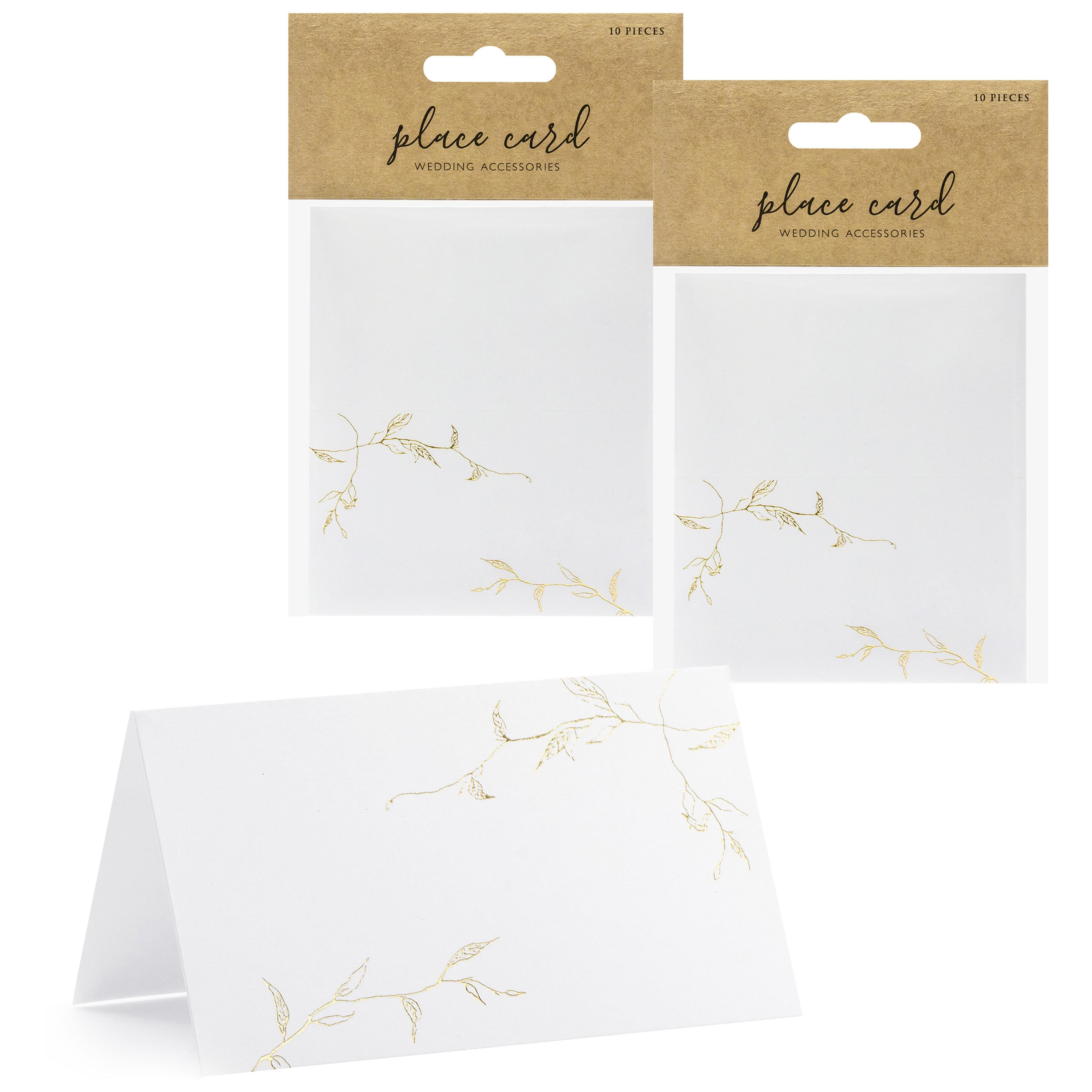 Naamkaartjes/plaatskaartjes Nature - Bruiloft - wit/goud - 50x stuks - 10 x 6 cm -