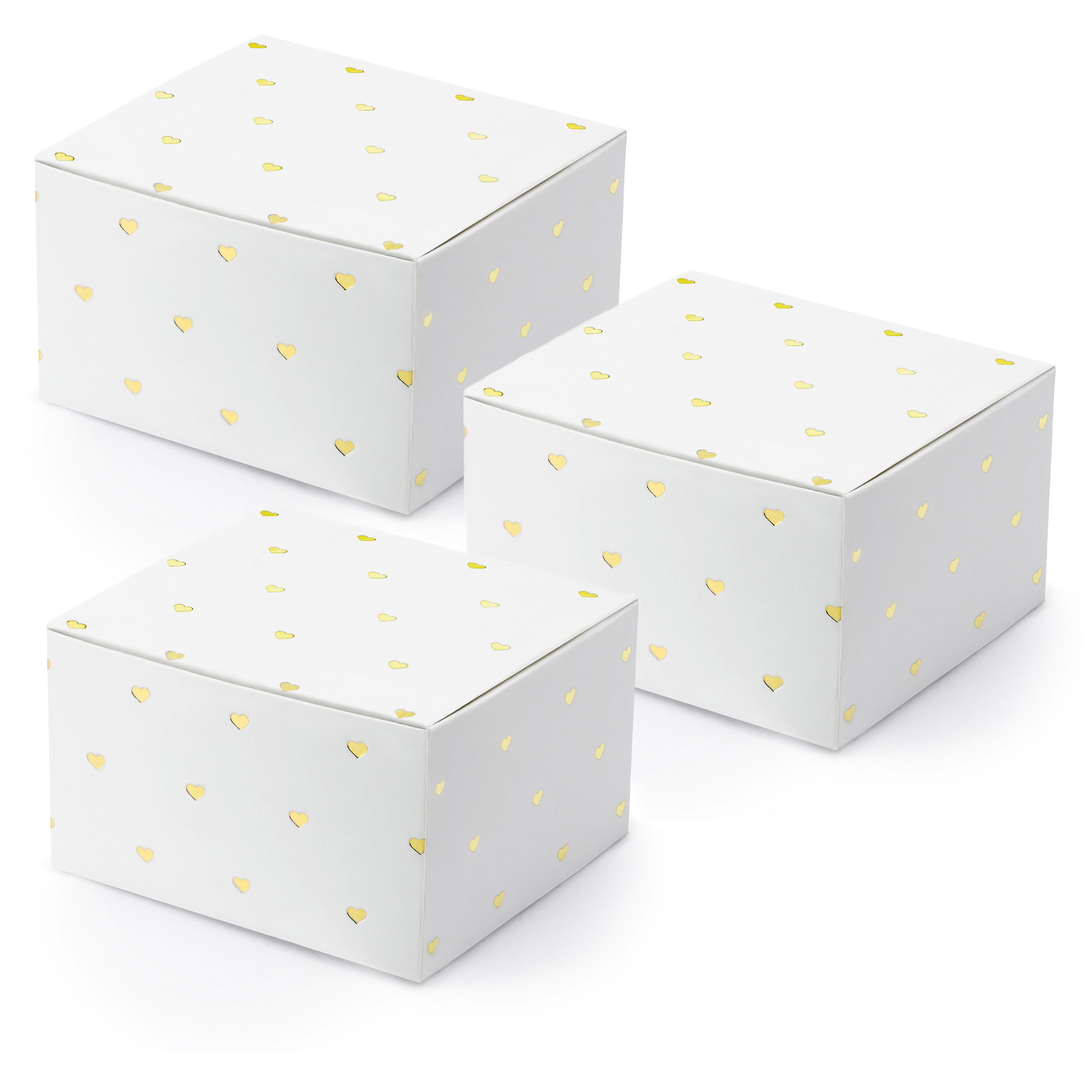 Cadeaudoosje Hartjes - Bruiloft bedankje - 50x stuks - wit/goud - papier - 6 x 4 cm -