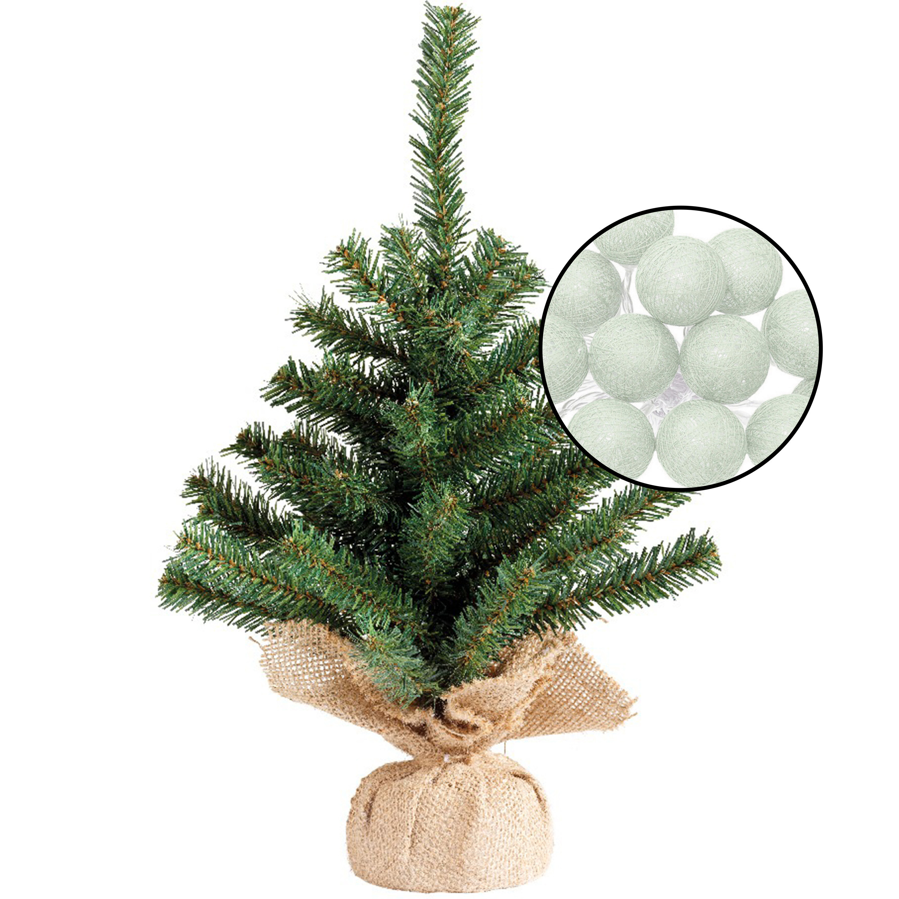 Mini kerstboom groen - met verlichting bollen lichtgroen - H45 cm -