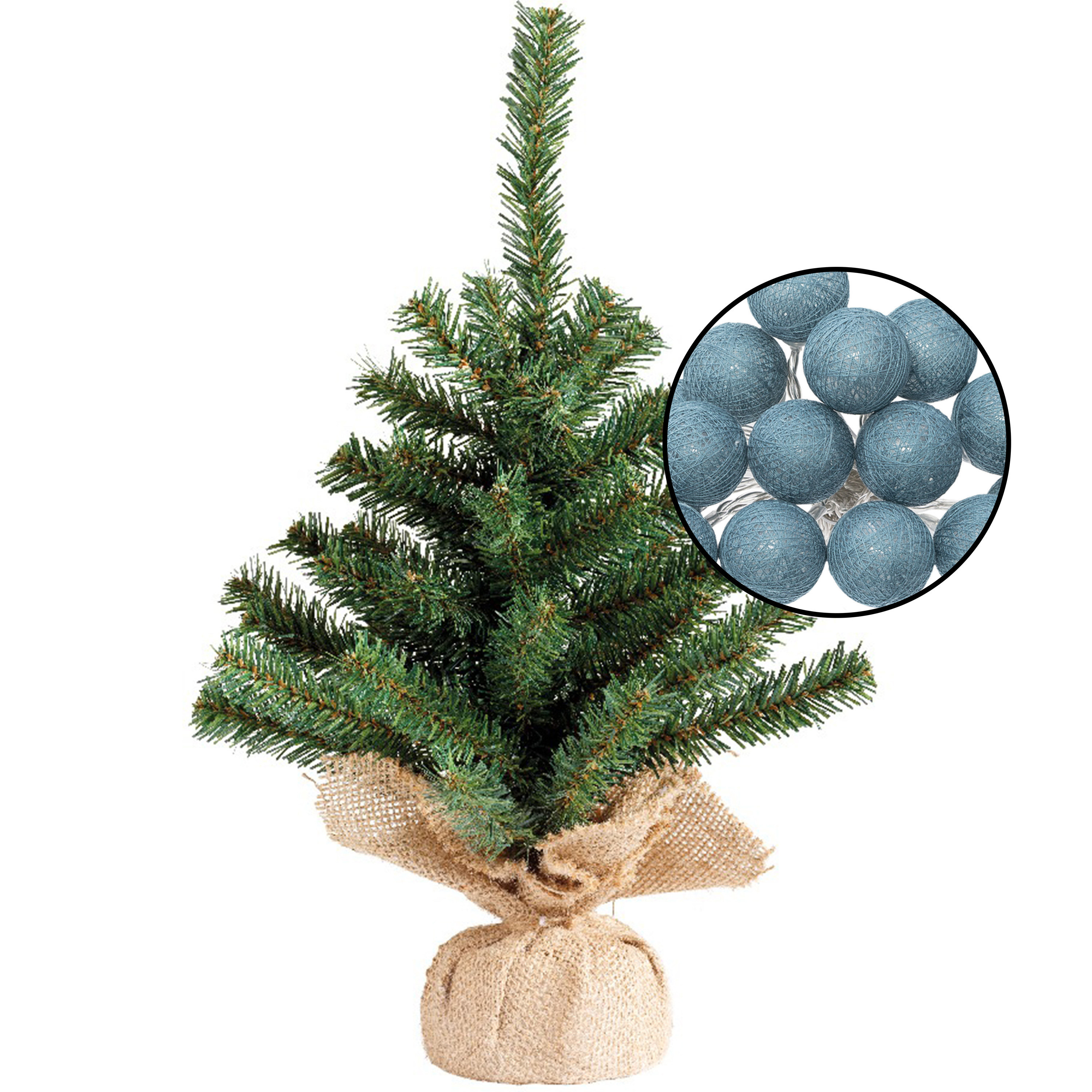 Mini kerstboom groen - met verlichting bollen blauw - H45 cm -