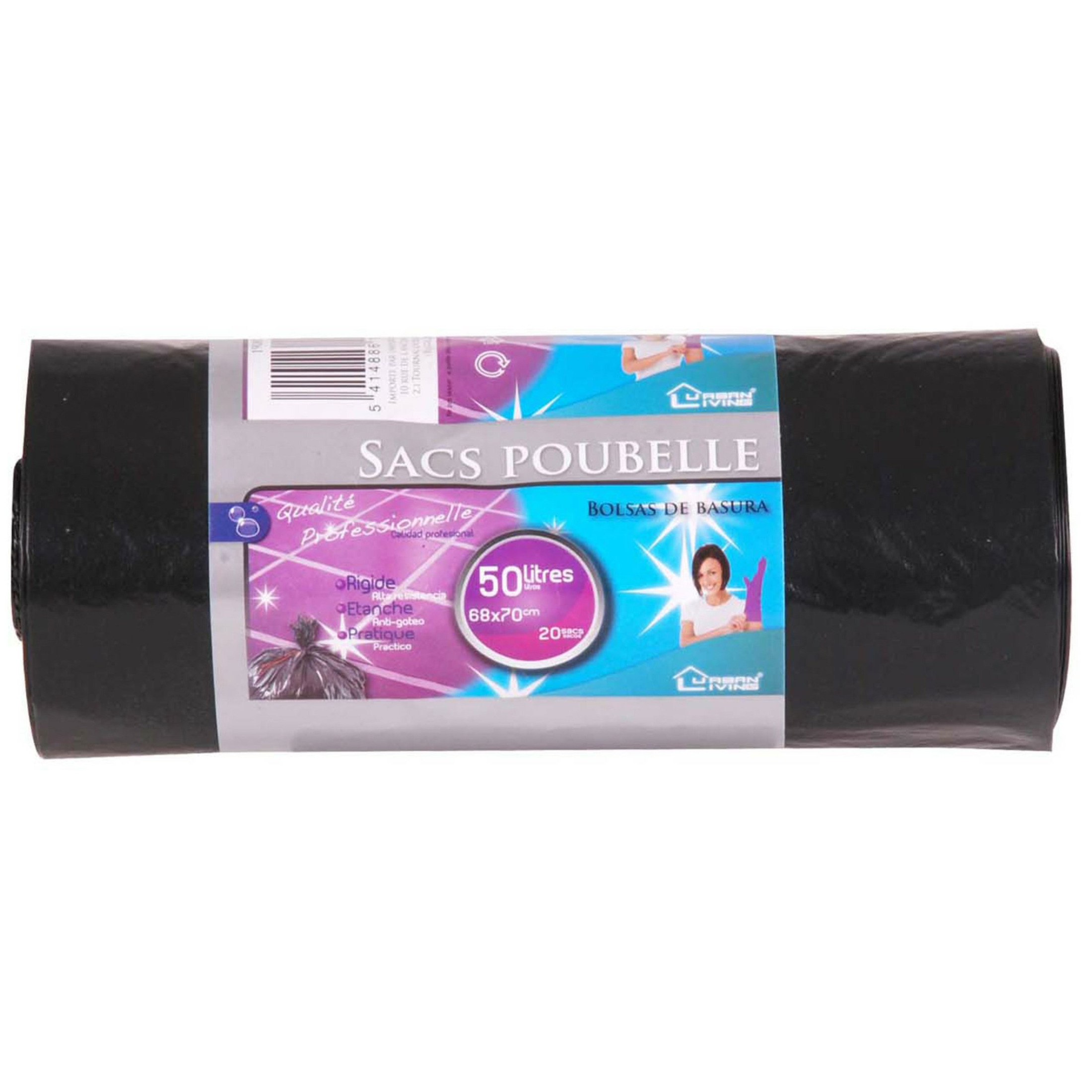 Afvalzakken/vuilniszakken - 20x stuks - 50 liter - zwart - B68 x H70 cm -