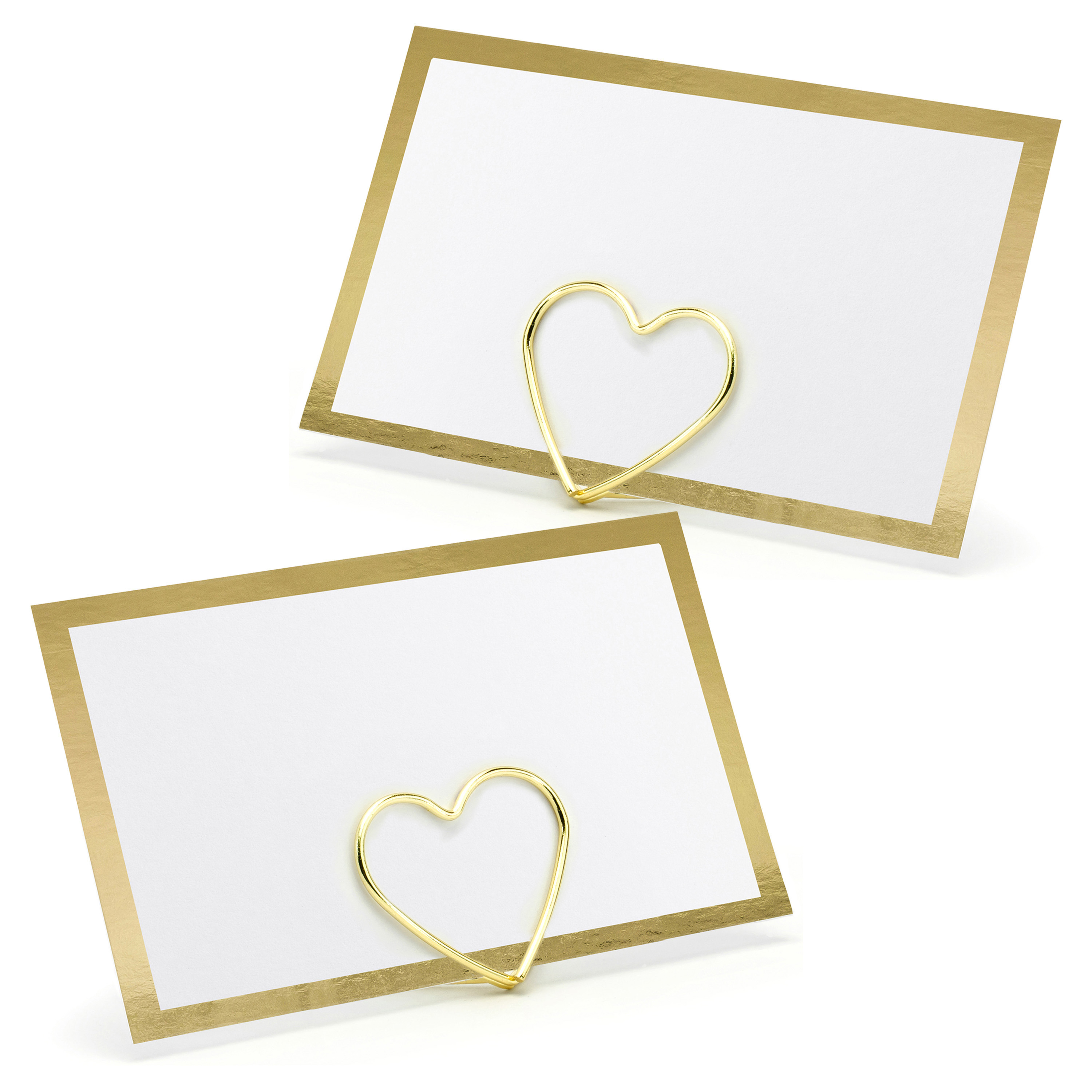 Naamkaartjes/plaatskaarten met houders - Hartje - Bruiloft - 20x sets - goud -
