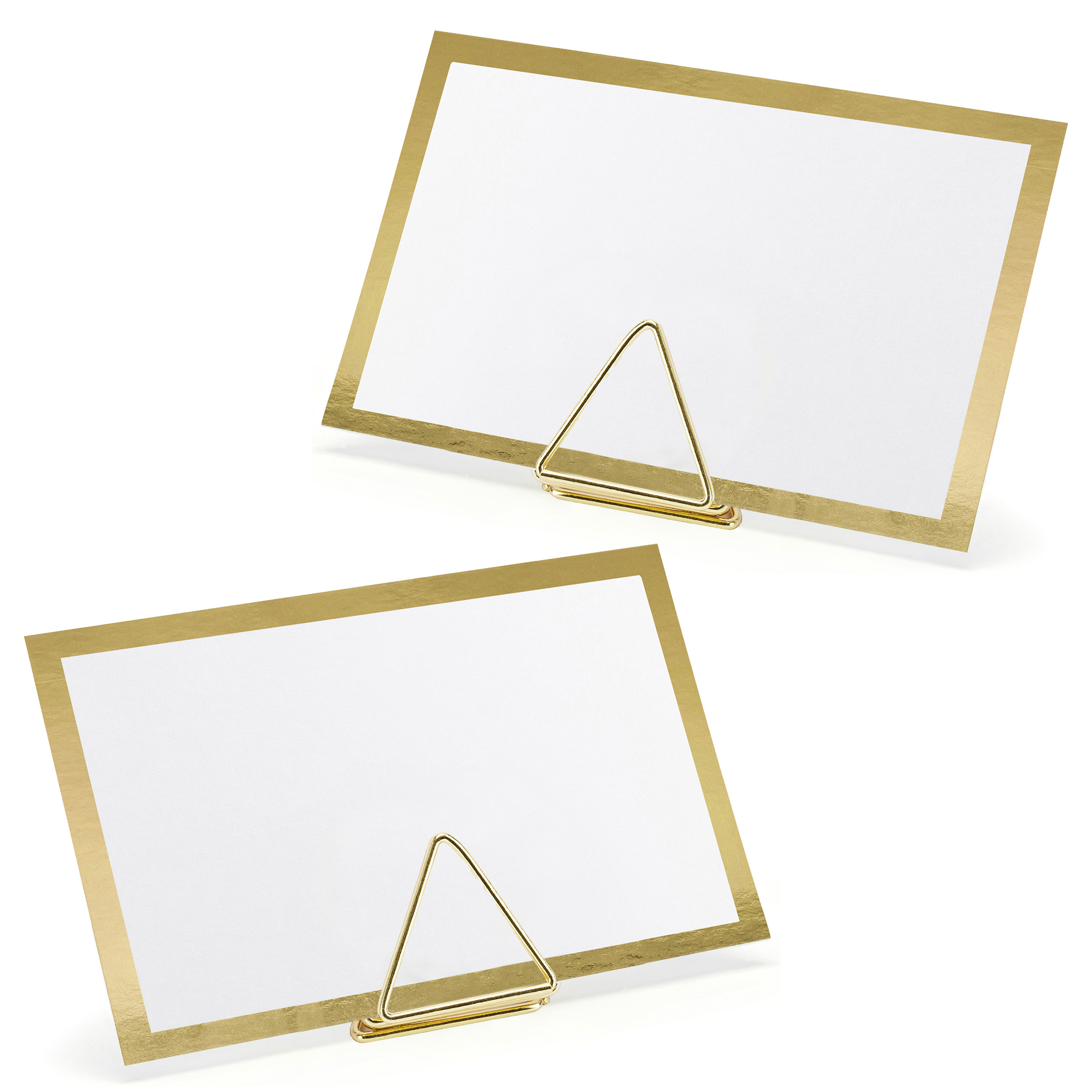Naamkaartjes/plaatskaarten met houders - Driehoek - Bruiloft - 50x sets - goud -