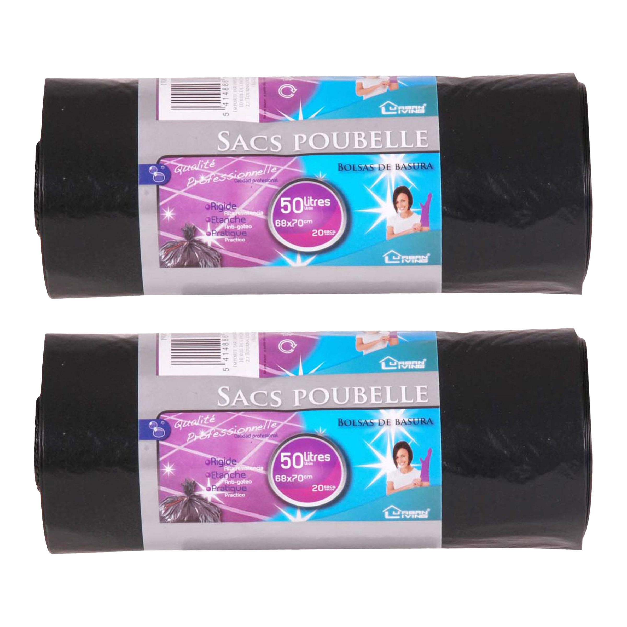 Afvalzakken/vuilniszakken - 40x stuks - 50 liter - zwart - B68 x H70 cm - 2 rollen -