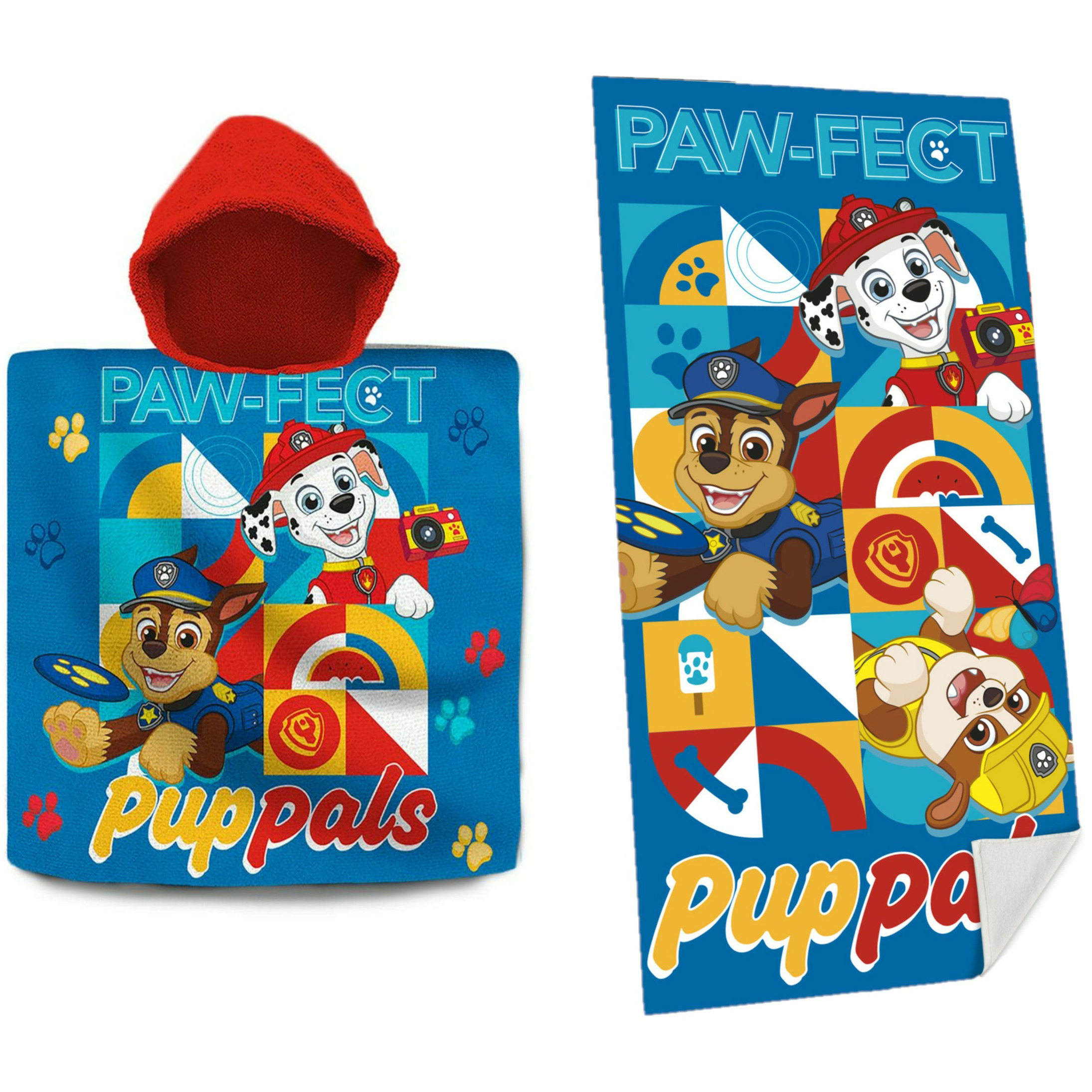 Set van bad cape/poncho met strand/badlaken voor kinderen met Paw Patrol print One size -
