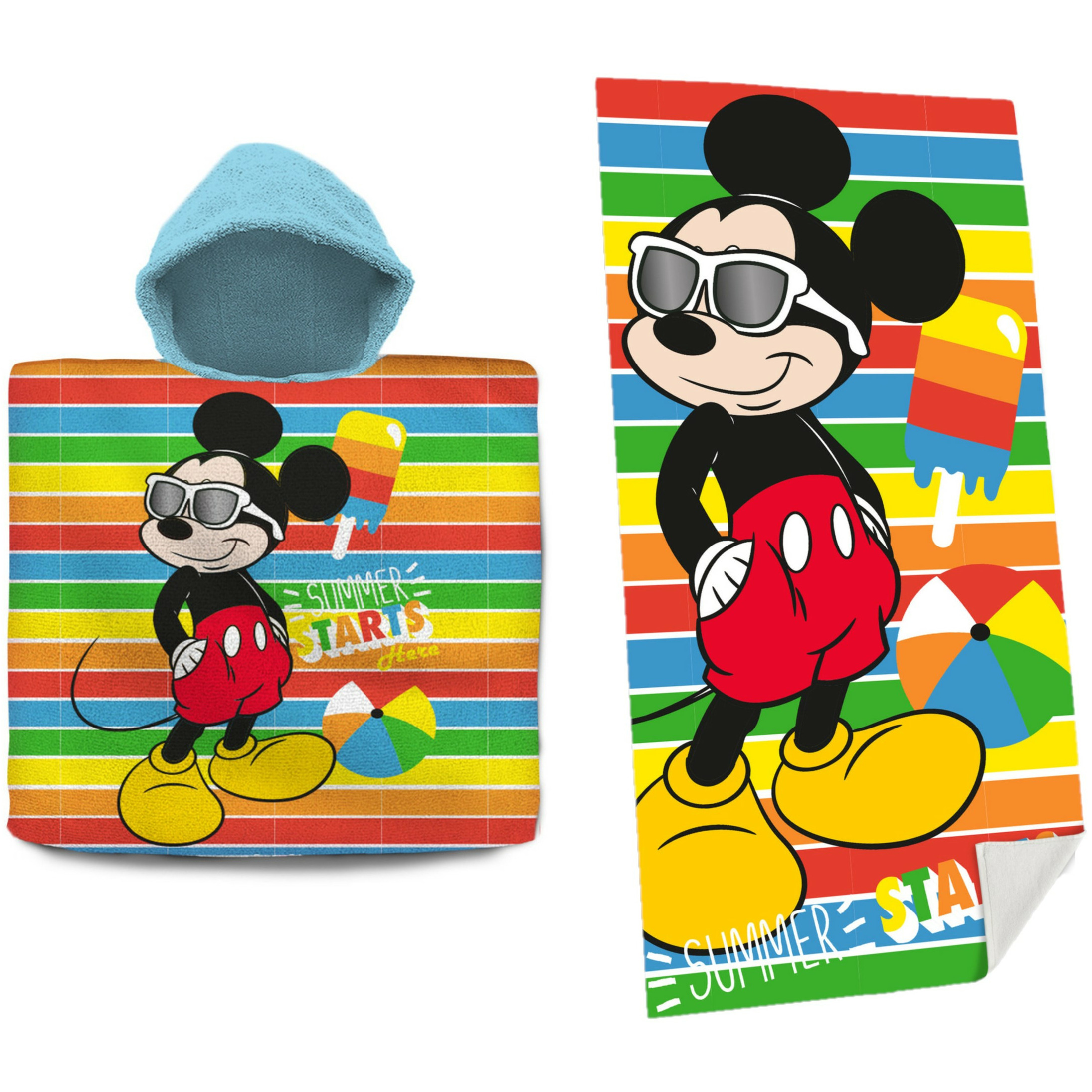 Set van bad cape/poncho met strand/badlaken voor kinderen met Mickey Mouse print One size -