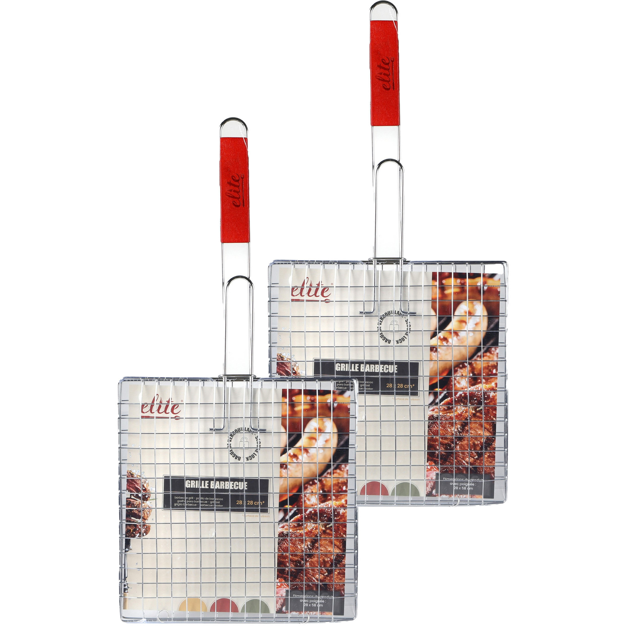BBQ/barbecue rooster - 2x - klem grill - metaal/hout - 28 x 58 x 1 cm -