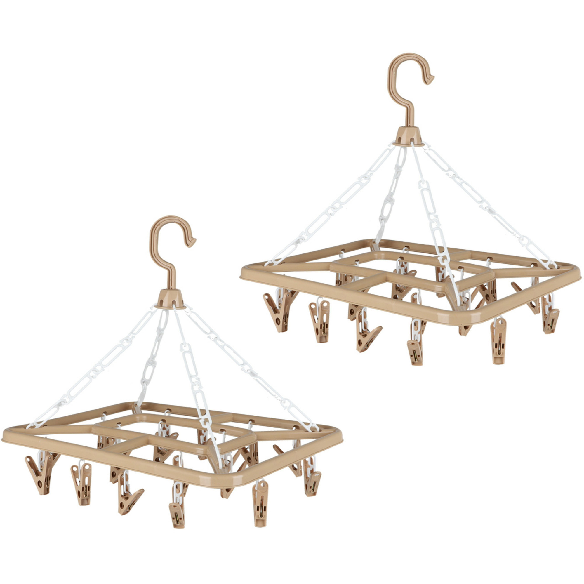Wasgoed droogcarrousel/droogmolen - 2x - 18 clips/knijpers - beige - kunststof - 31 x 33 cm -