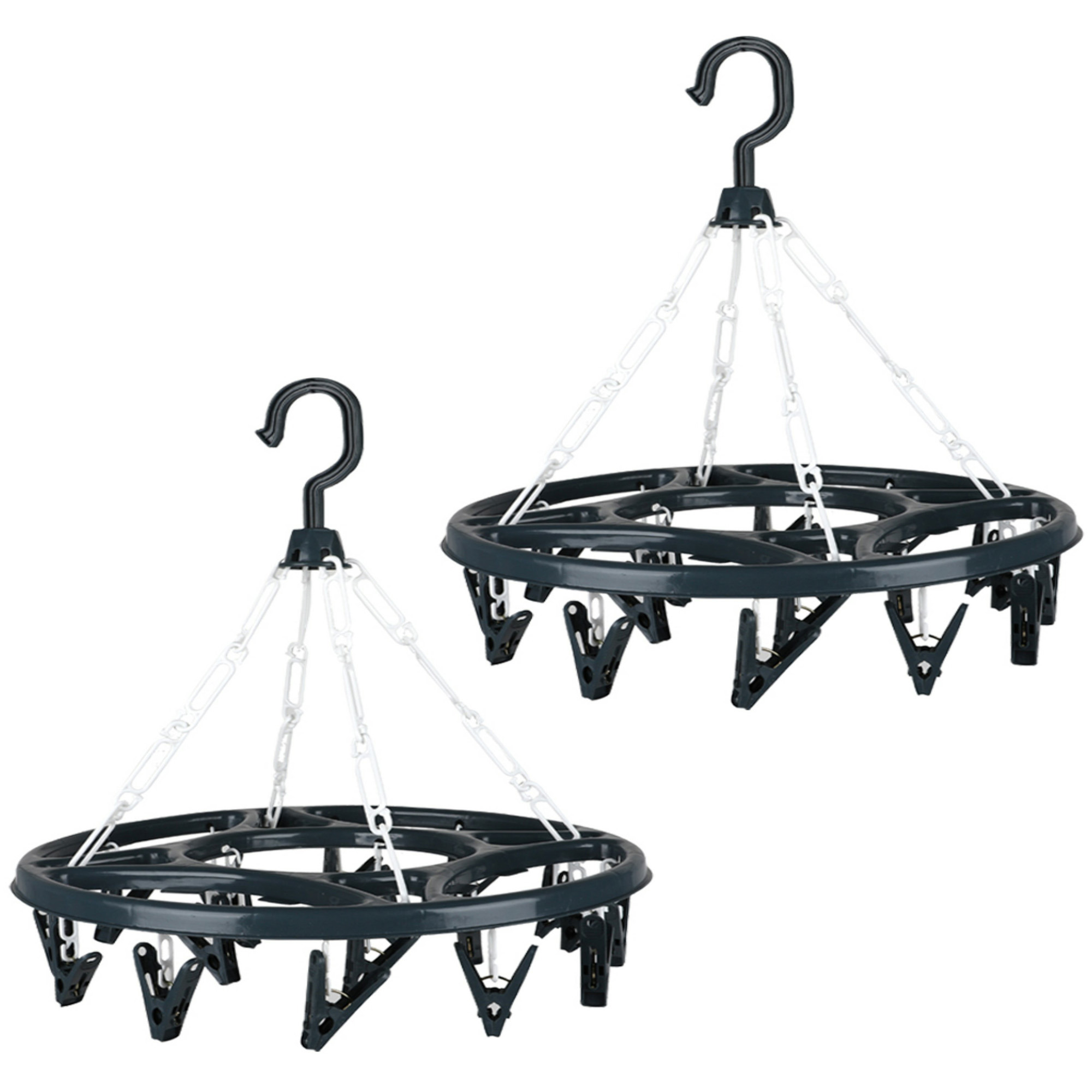 Wasgoed droogcarrousel/droogmolen - 2x - 18 clips/knijpers - antraciet - kunststof - 32 cm -