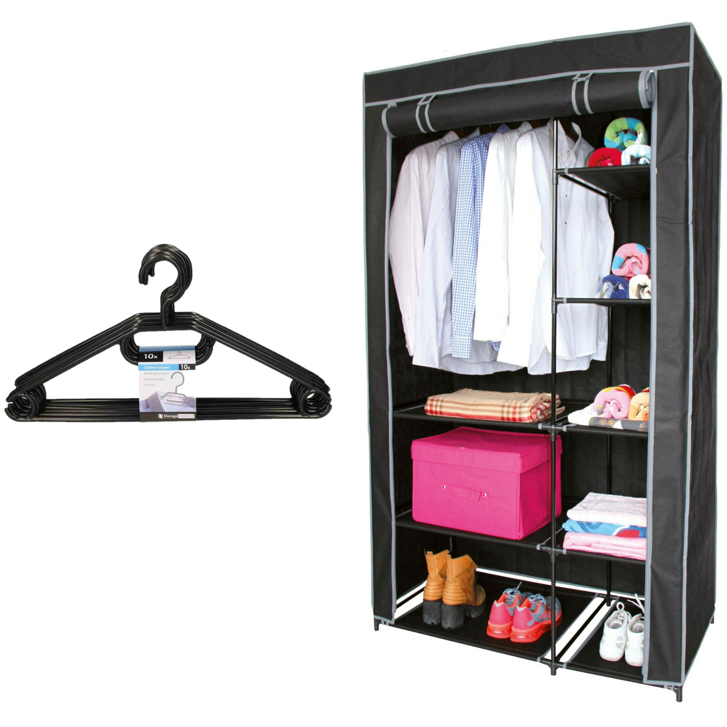Mobiele kledingkast - 100 x 50 x 170 cm - incl. kledinghanger set 10x -